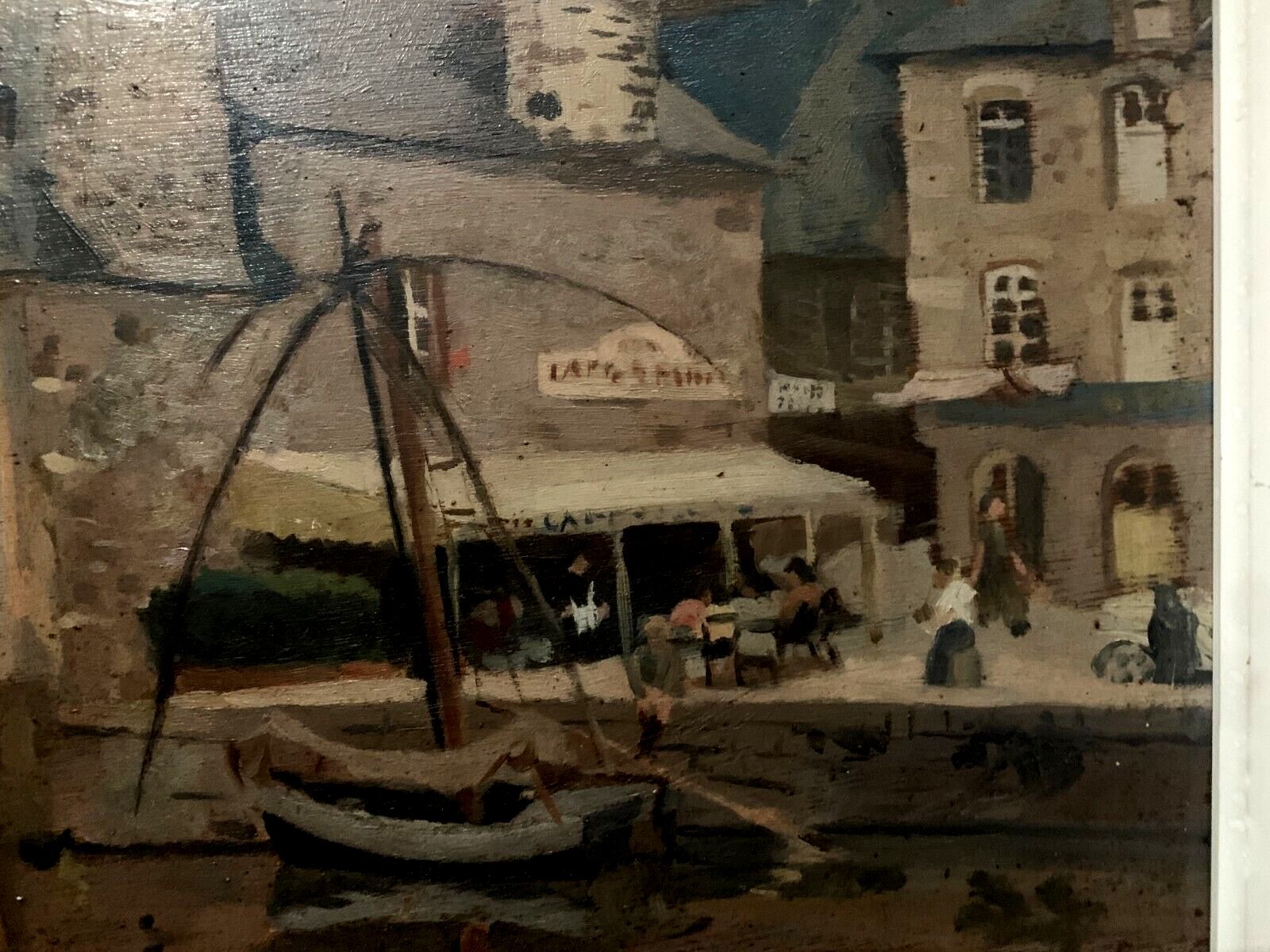 Huile Sur Toile Encadrée " Vue Sur Le Port " XX Siècle photo vintage