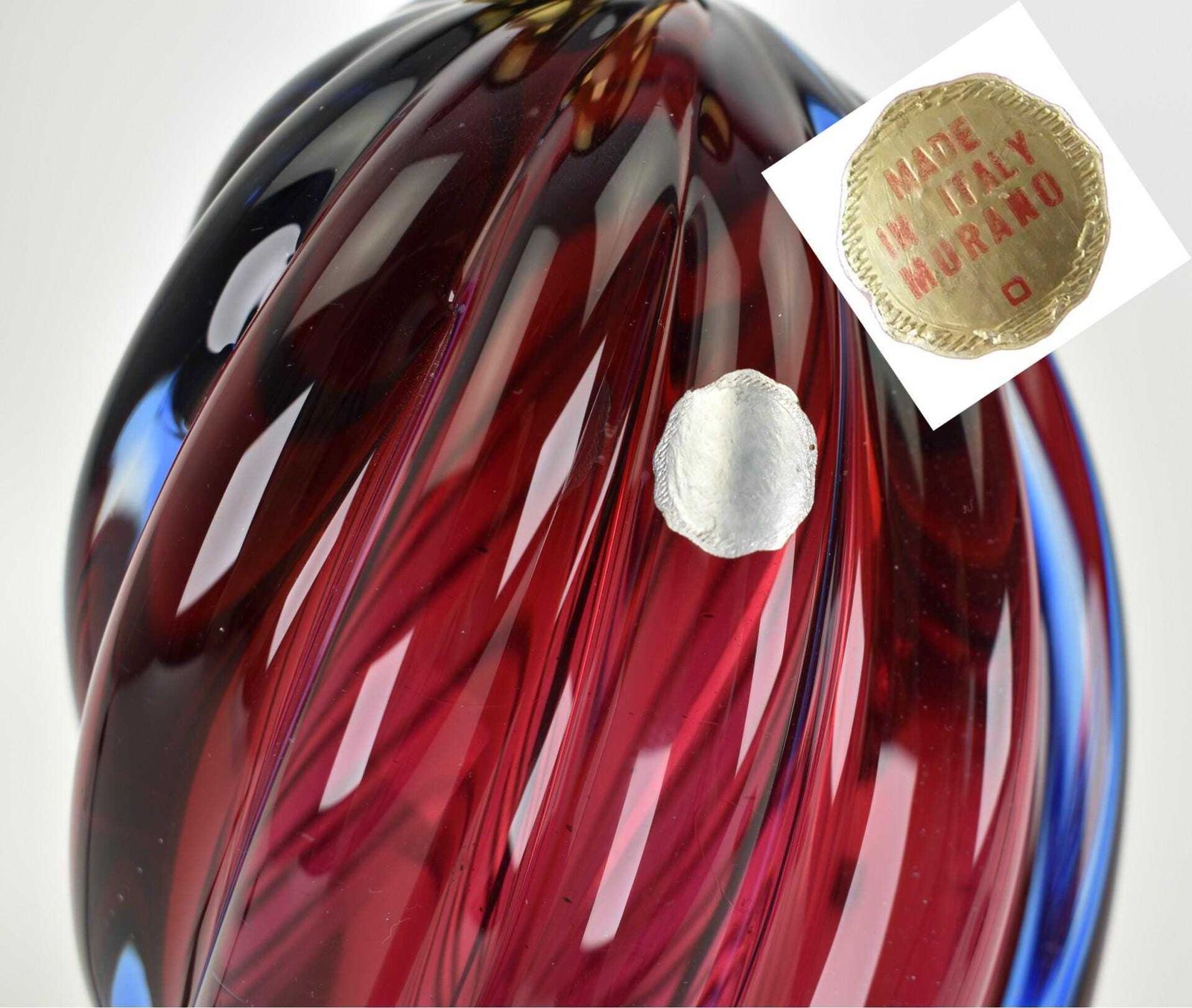 1960s Murano Glass Table Light | Vintage Mid Century Modern Italian Accent Lamp Cobalt Blue Pink Red Retro Sommerso Seguso Mcm 1950s 1960s photo Lighting