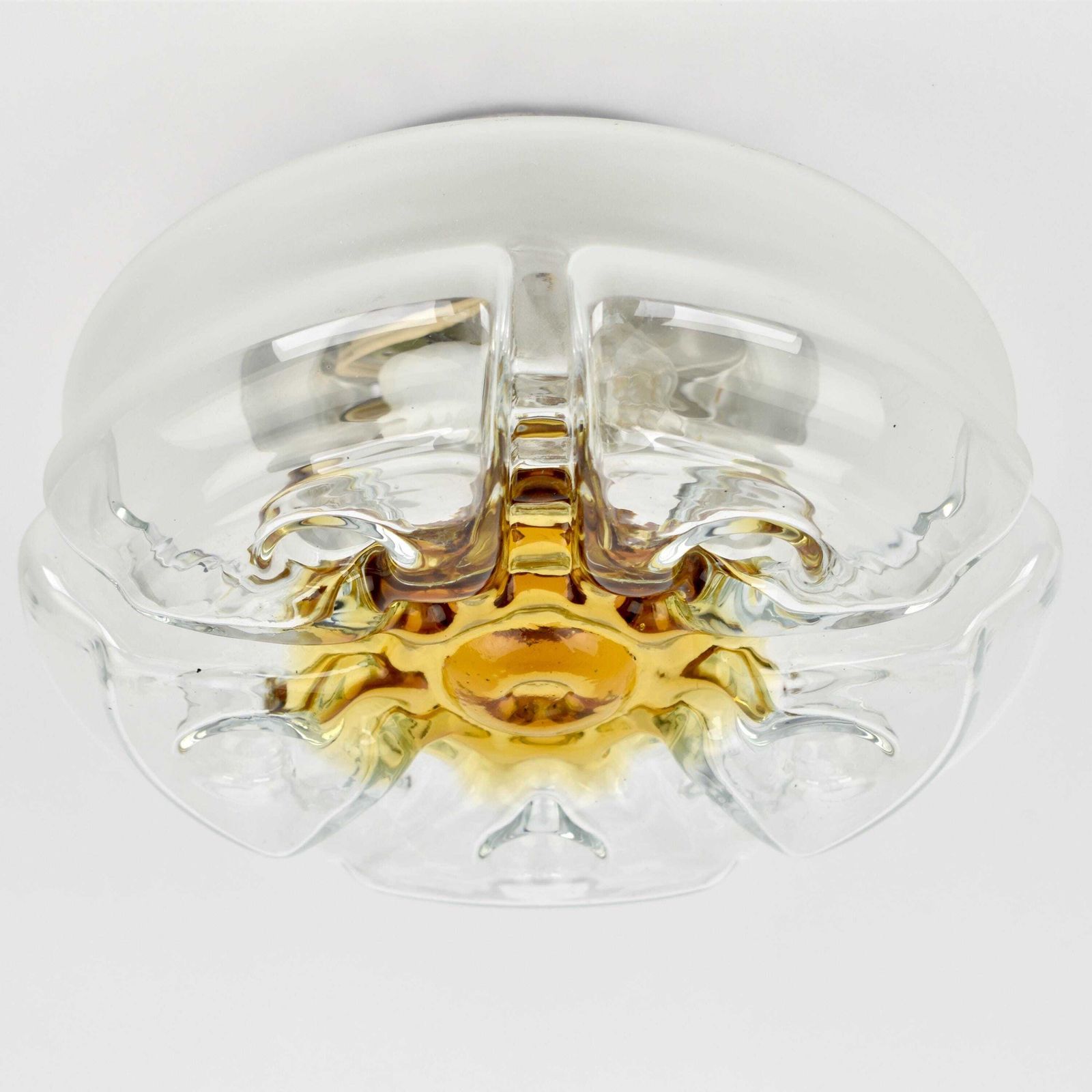 Mid Century Italian Flush Mount Or Wall Sconce | Mazegga Murano Vintage Retro 1960s | White Burnt Orange Glass Ceiling Light Lamp | Mcm photo for sale