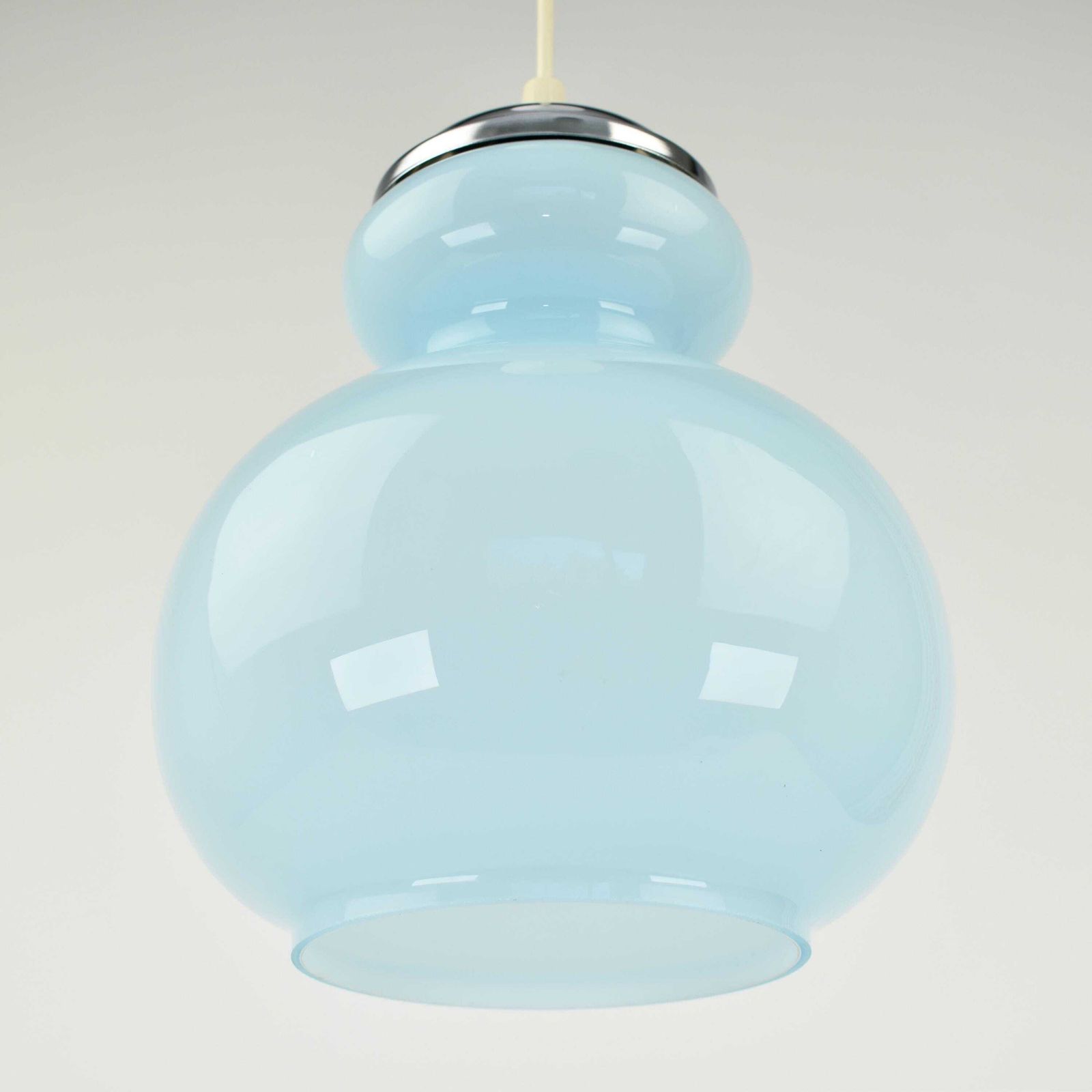 French Mid Century Pendant Light By Blue Vintage Ceiling Lamp | Italian Murano Pastel Vistosi 1950s 1960s Fifties photo Lighting