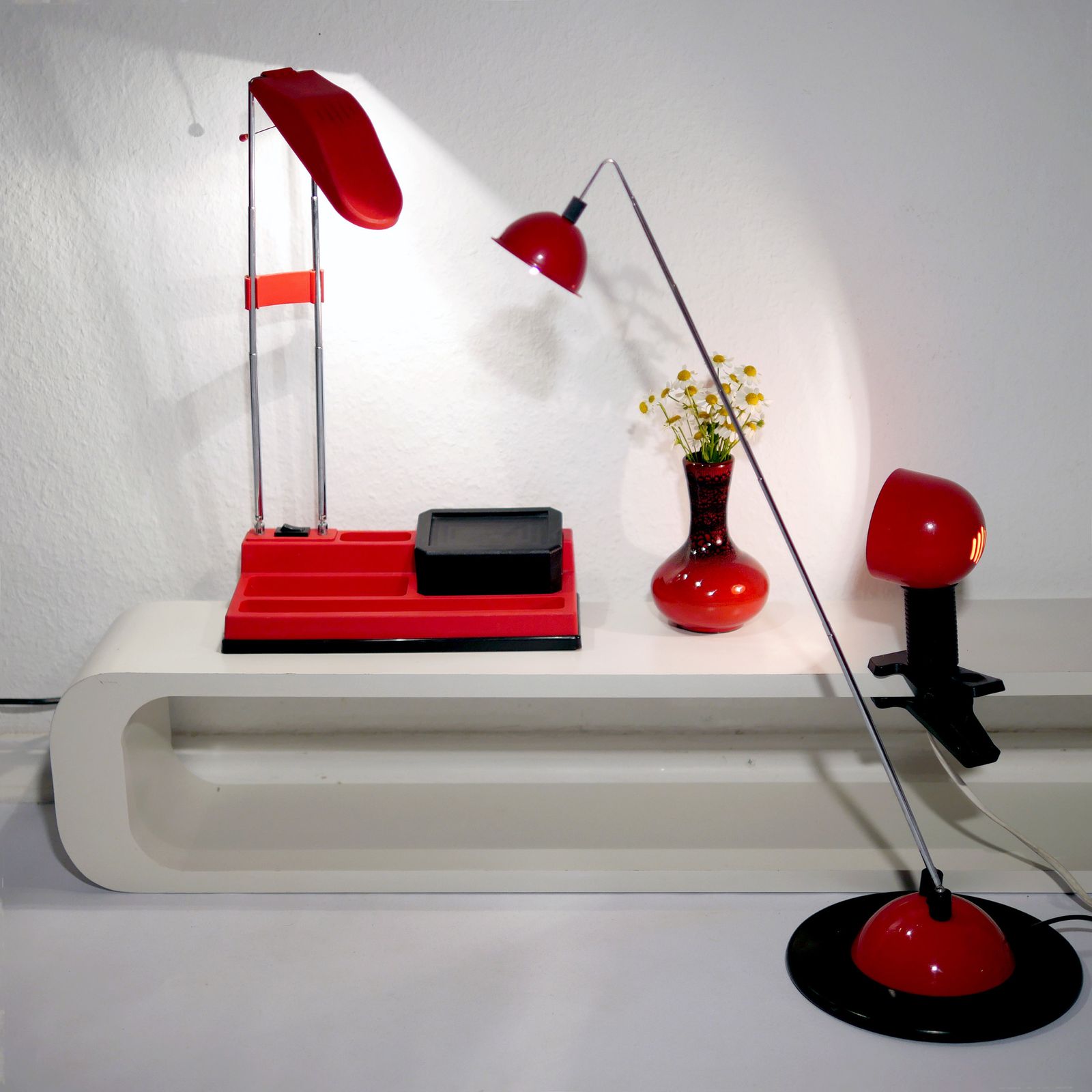 Stilplast Red Plastic Office Desk Lamp Halo Lampade Alogene / Made In Italy / Vintage Decor 1980s photo furniture