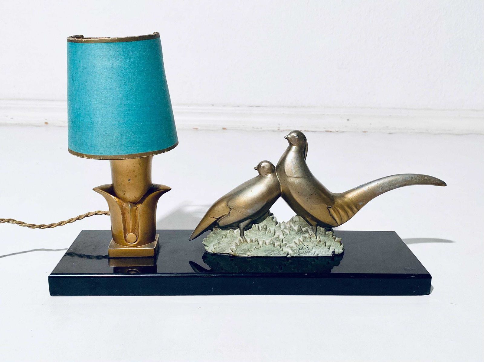 Art Deco Vintage Table Reading Lamp With Pheasants / French Interior