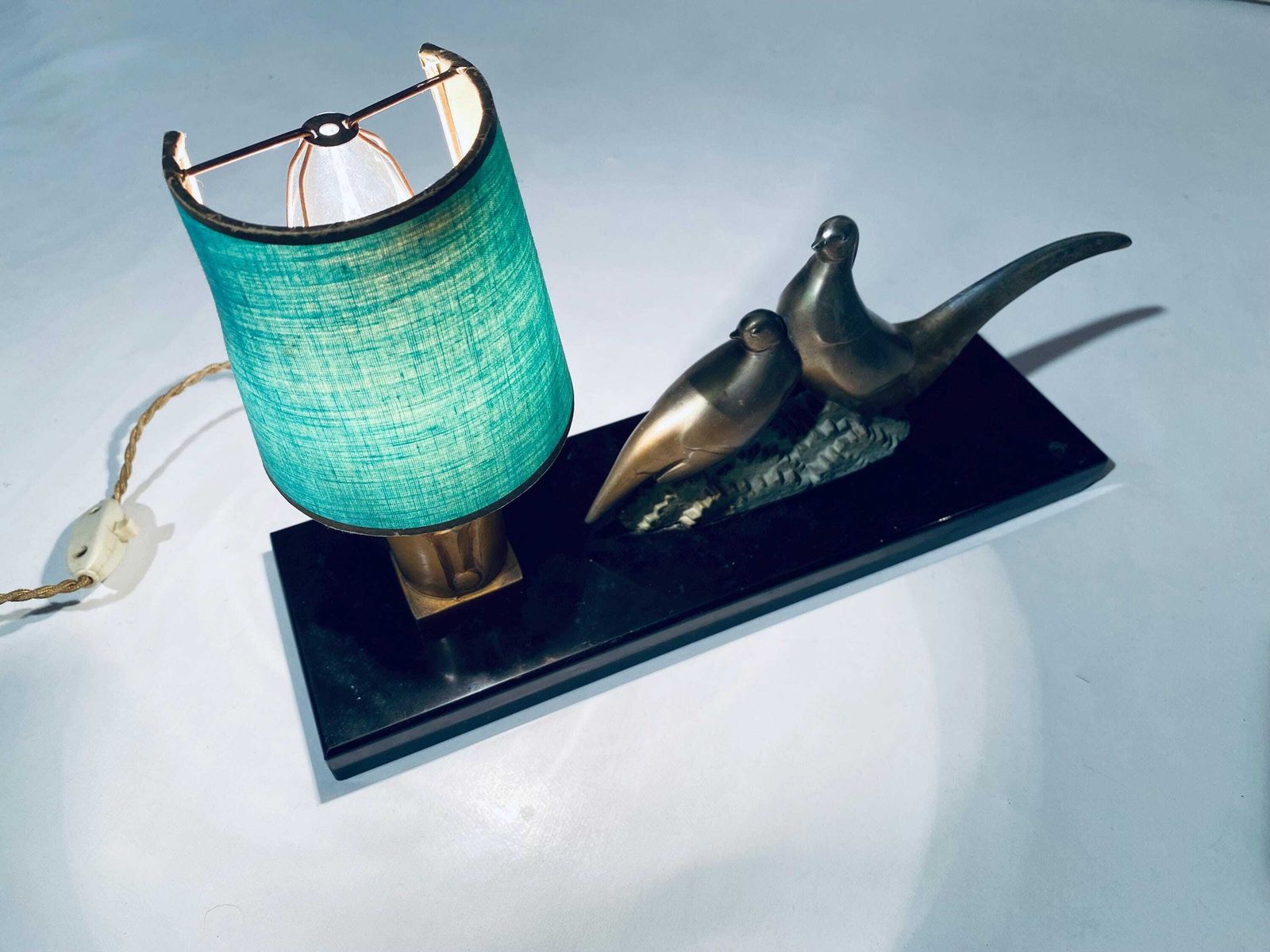 Art Deco Vintage Table Reading Lamp With Pheasants / French Interior photo for sale