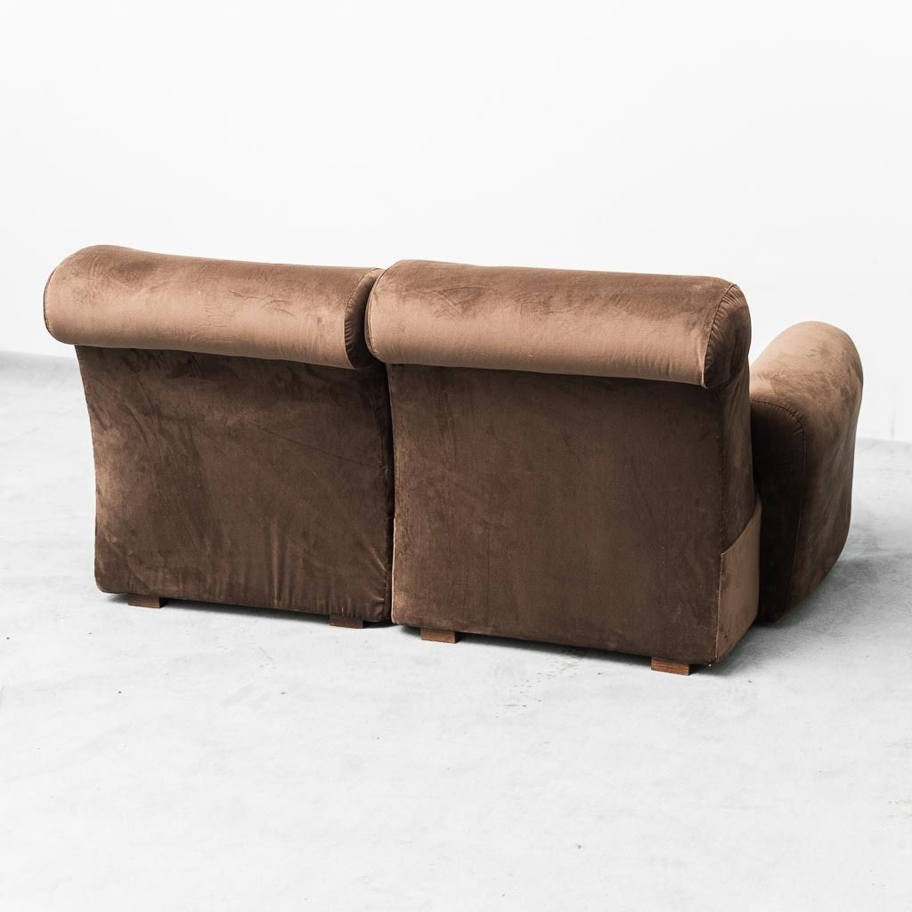 photo for sale 2 Seater Modular Sofa In Brown Velvet 70s Vintage Modernism