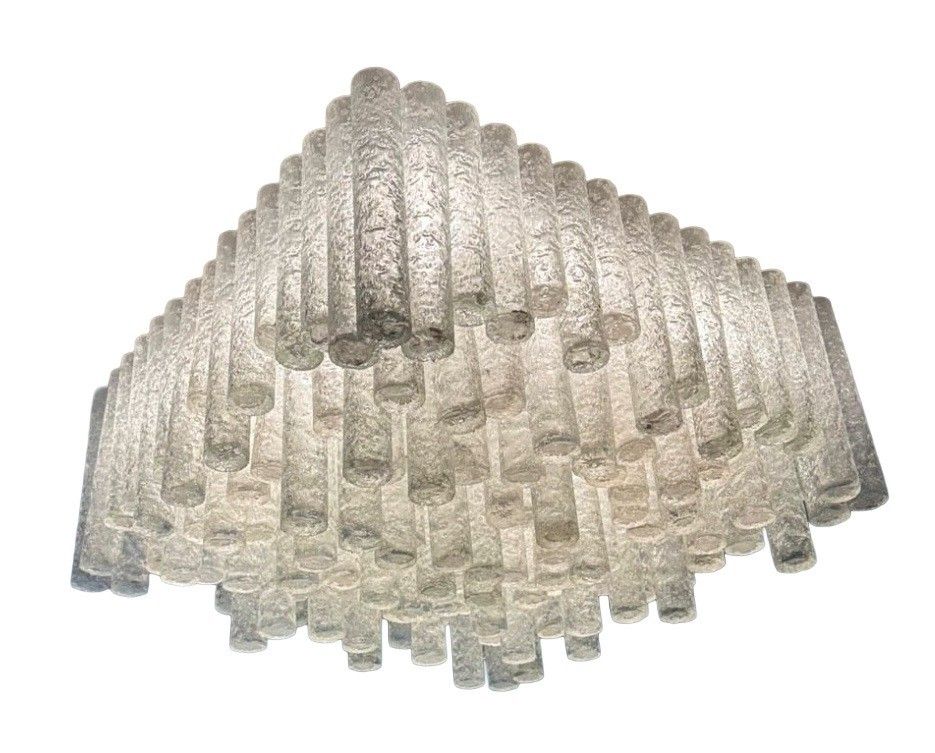 60s 70s Chandelier Ceiling Light By Doria Leuchten Germany Ice Glass