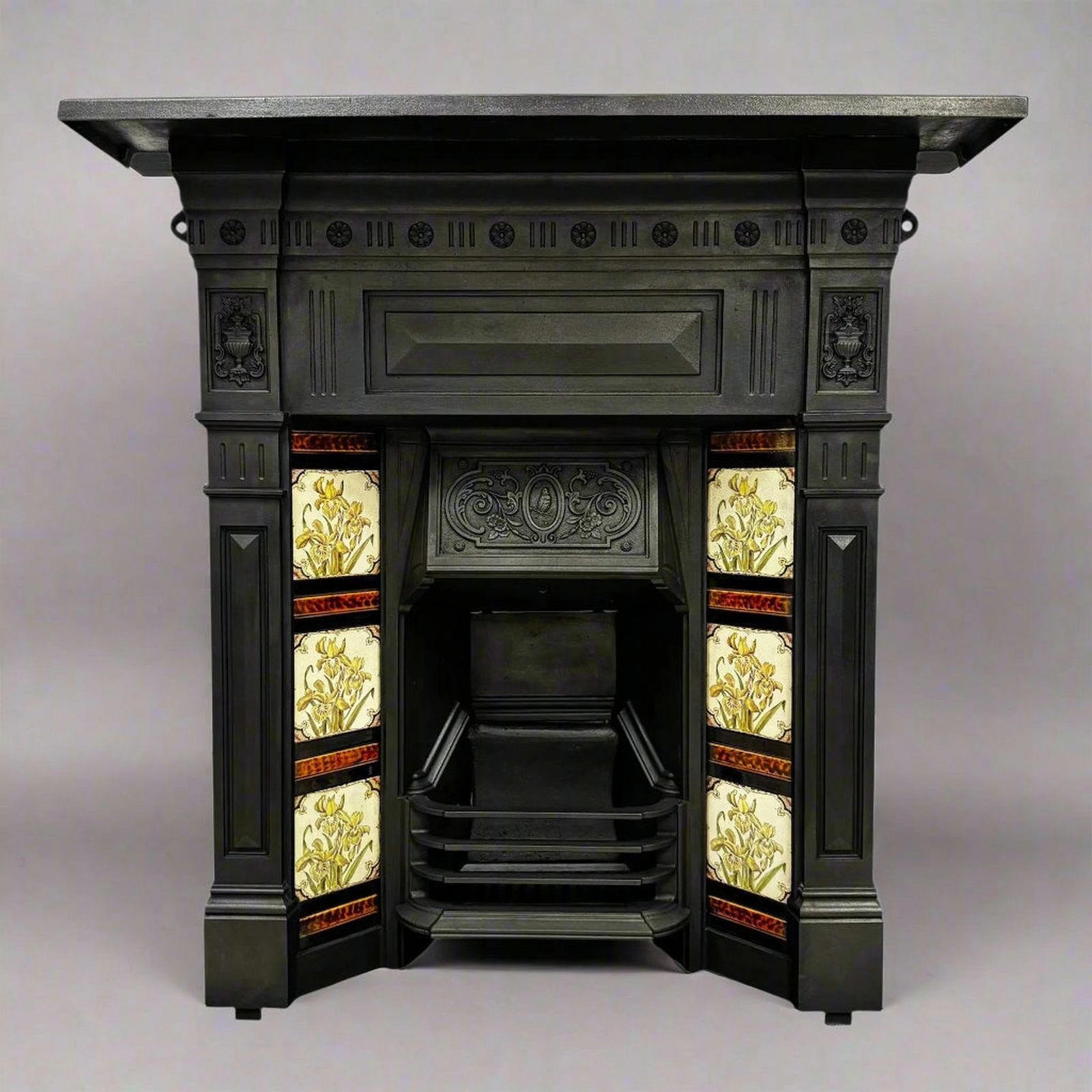 Antique Victorian Tiled Cast Iron Combination Fireplace