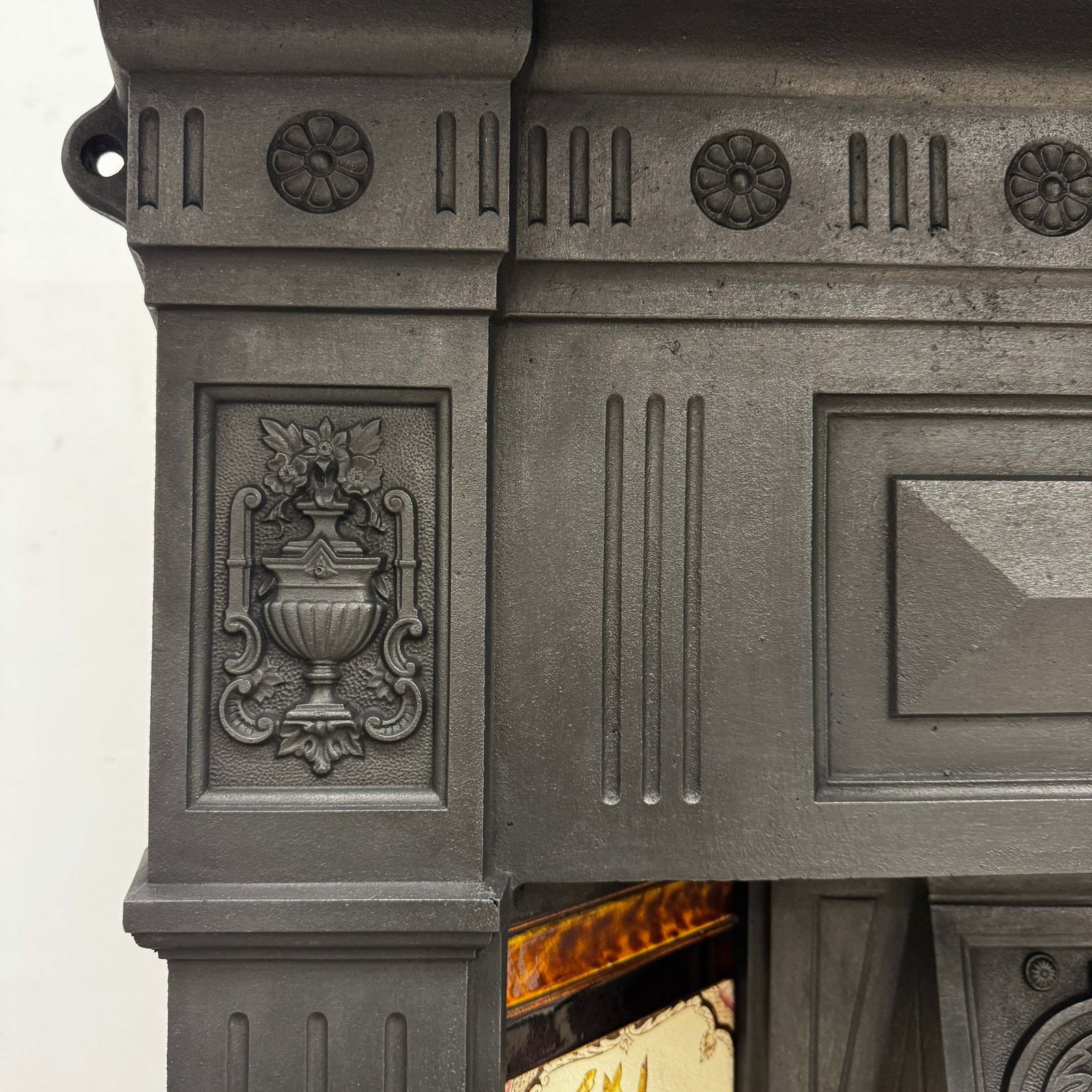 photo for sale Antique Victorian Tiled Cast Iron Combination Fireplace