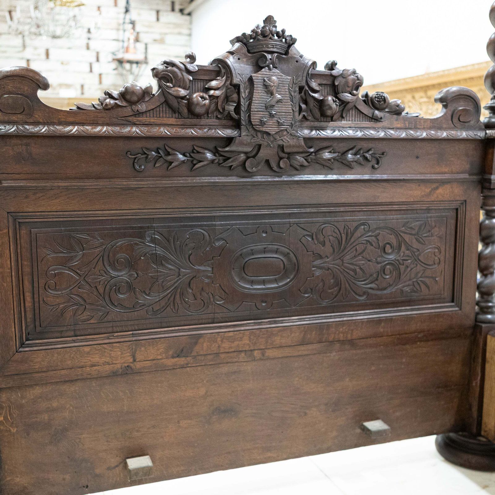 photo vintage Antique Heavily Carved Continental Four Posted Bed | European Double