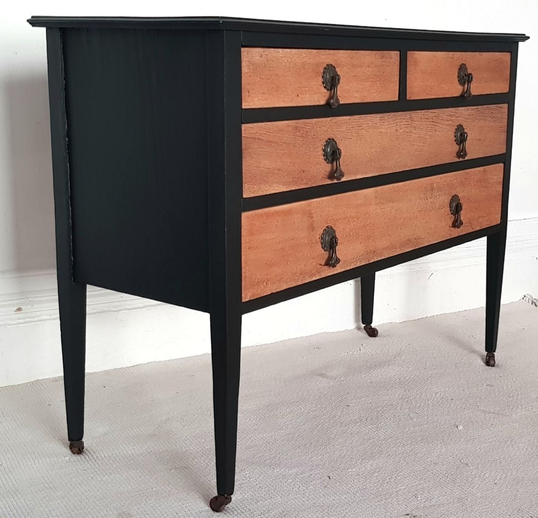 An Art Nouveau Solid Oak Chest Of Drawers On Castors photo vintage