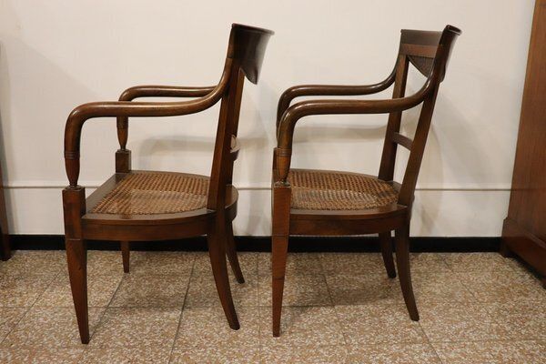Antique Walnut And Vienna Sraw Armchairs, Set Of 2 photo for sale