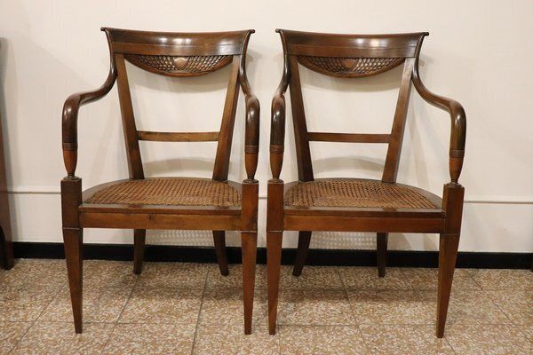 photo furniture Antique Walnut And Vienna Sraw Armchairs, Set Of 2