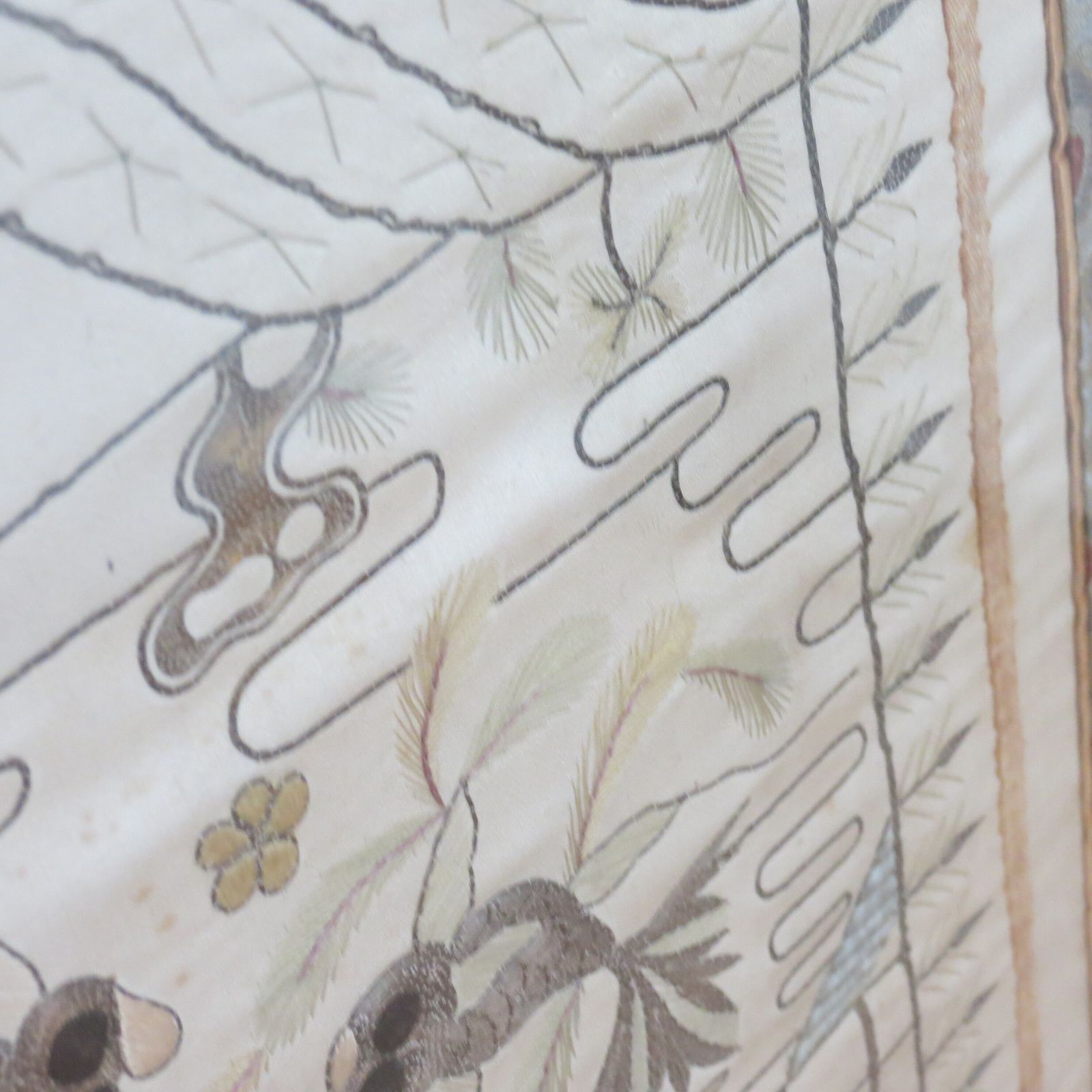 photo for sale Pair Of Antique Chinese Silk And Metallic Thread Tapestries 1900 Koi Carp