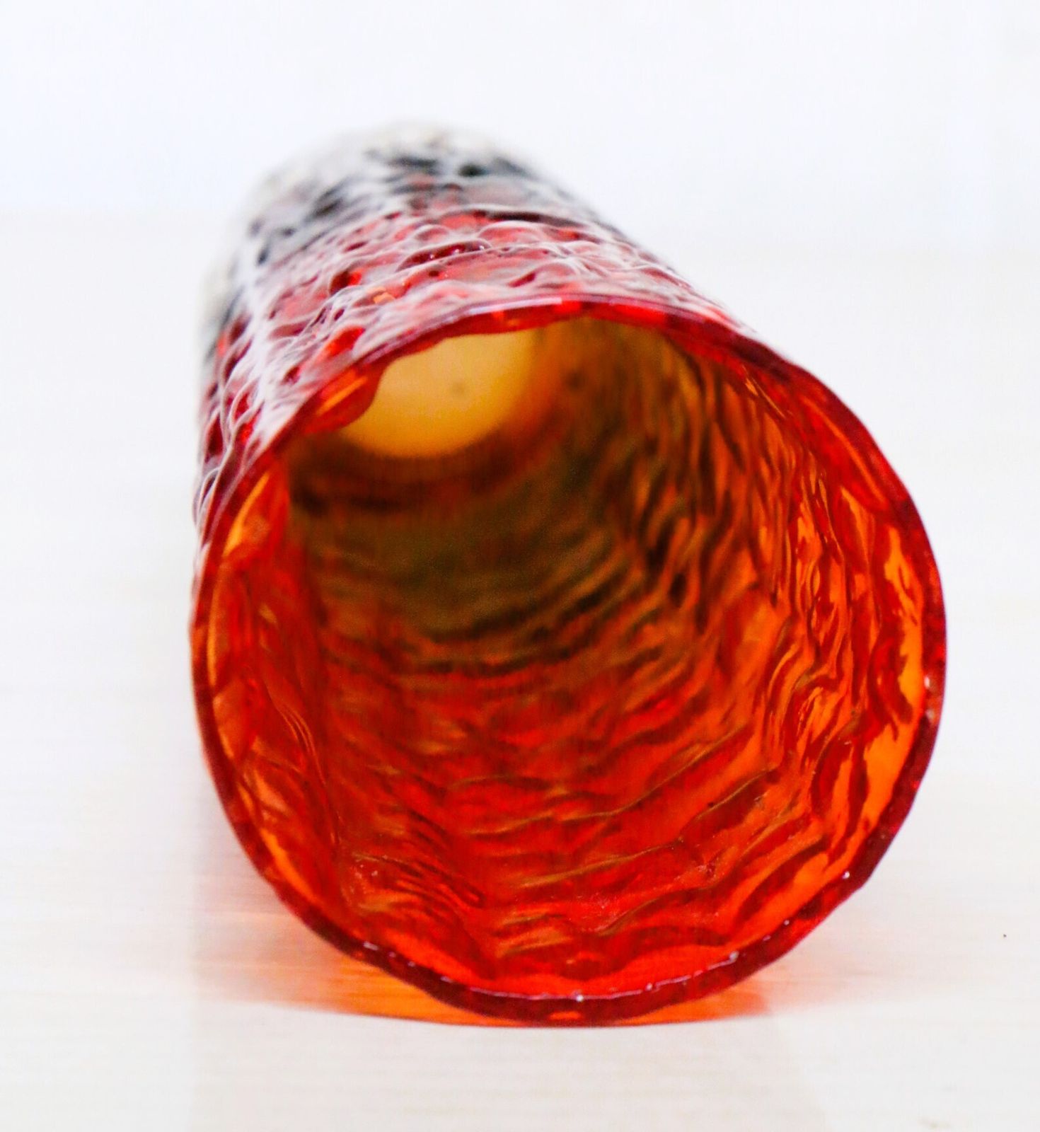 A 1970's Textured Bark Effect Glass Vase In A Dark Red Graduating To Black Japanese Original photo vintage