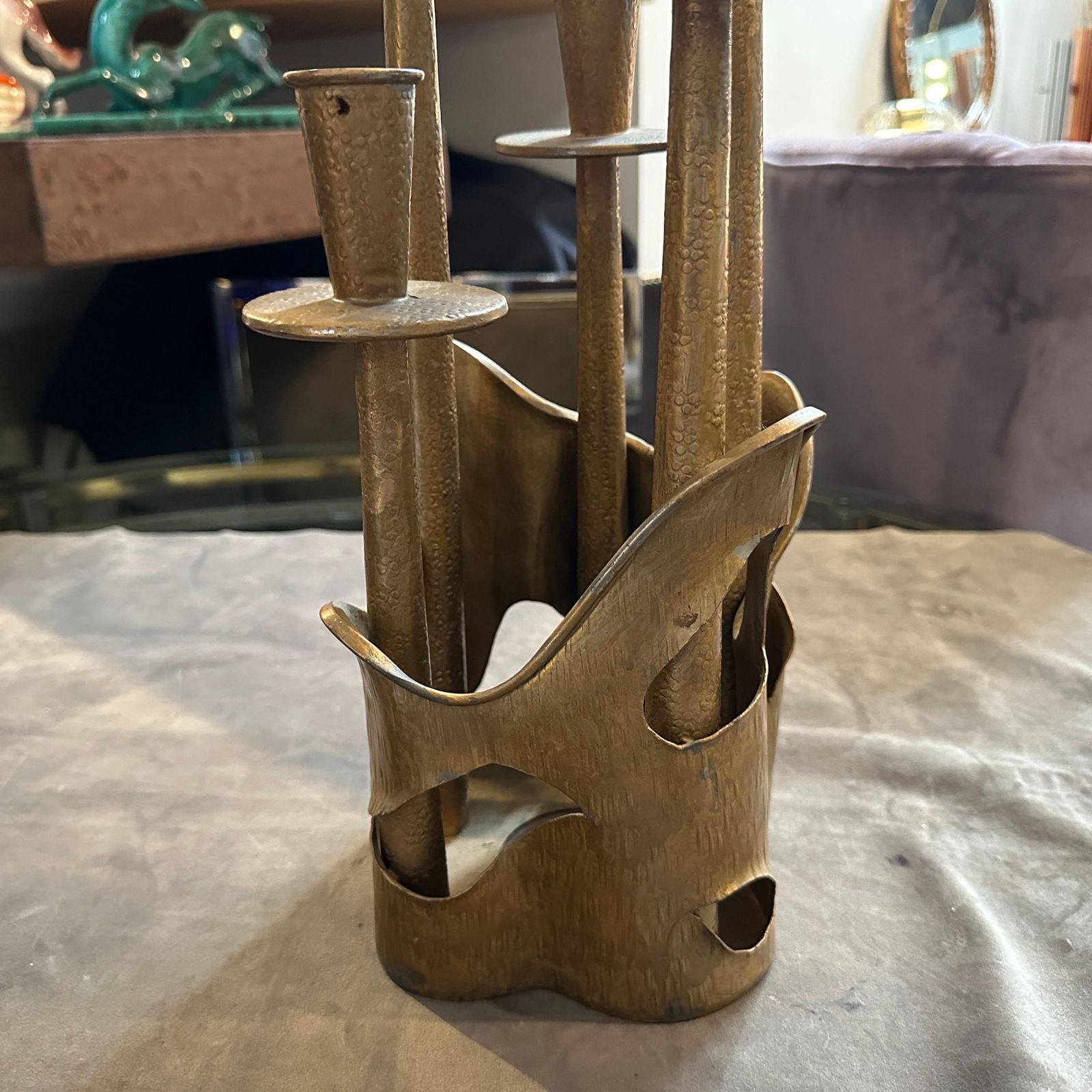 1970s Mid Century Modern Gilded Pewter Sculptured Candelabra By Prof. Ceccherini photo furniture