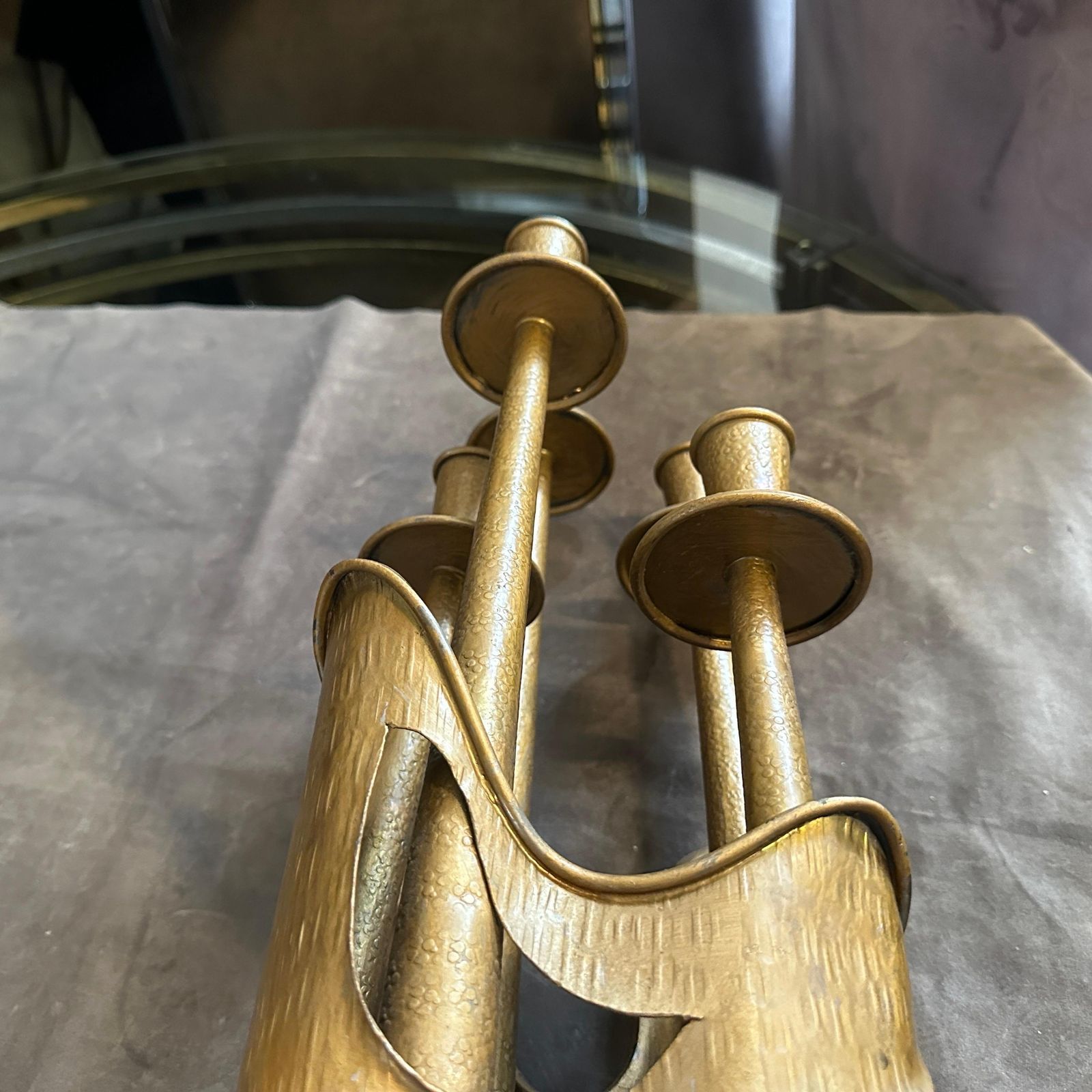 1970s Mid Century Modern Gilded Pewter Sculptured Candelabra By Prof. Ceccherini photo Home Decor