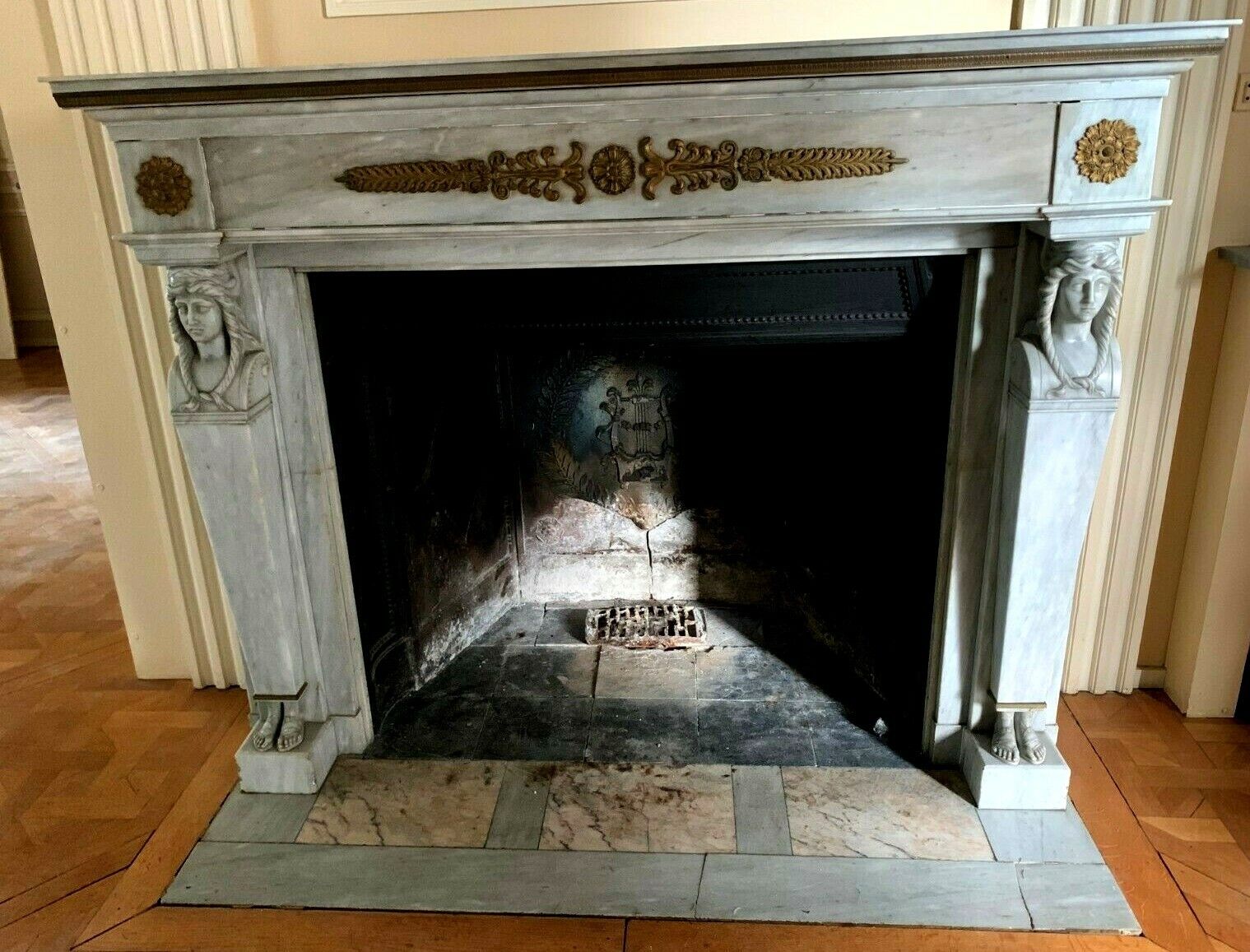 Turkish Blue Marble Empire Style Fireplace Antique Fireplace