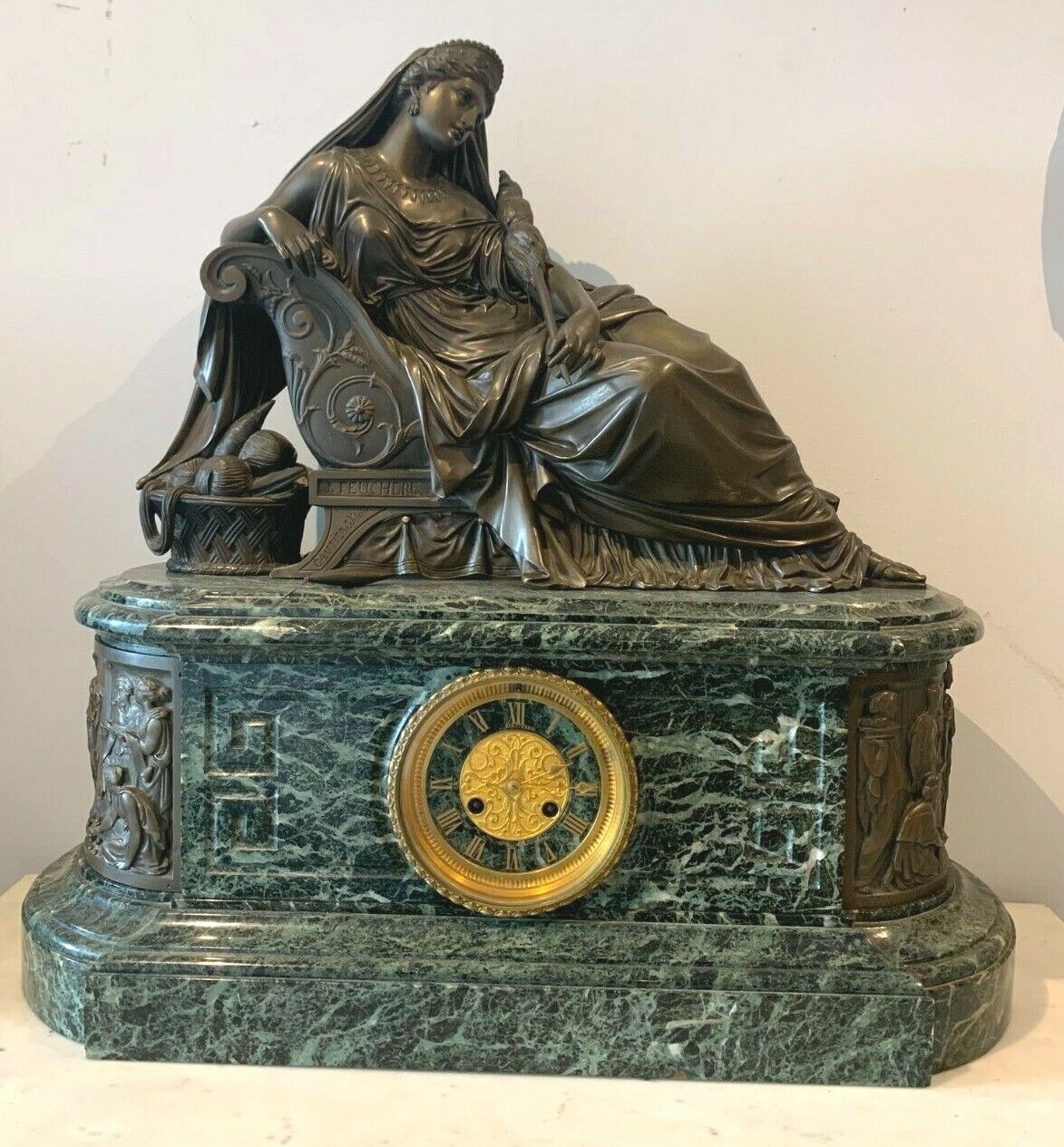 Imposante Pendule En Bronze Et Marbre J Feuchere éditeur Gauthier XIX Siècle