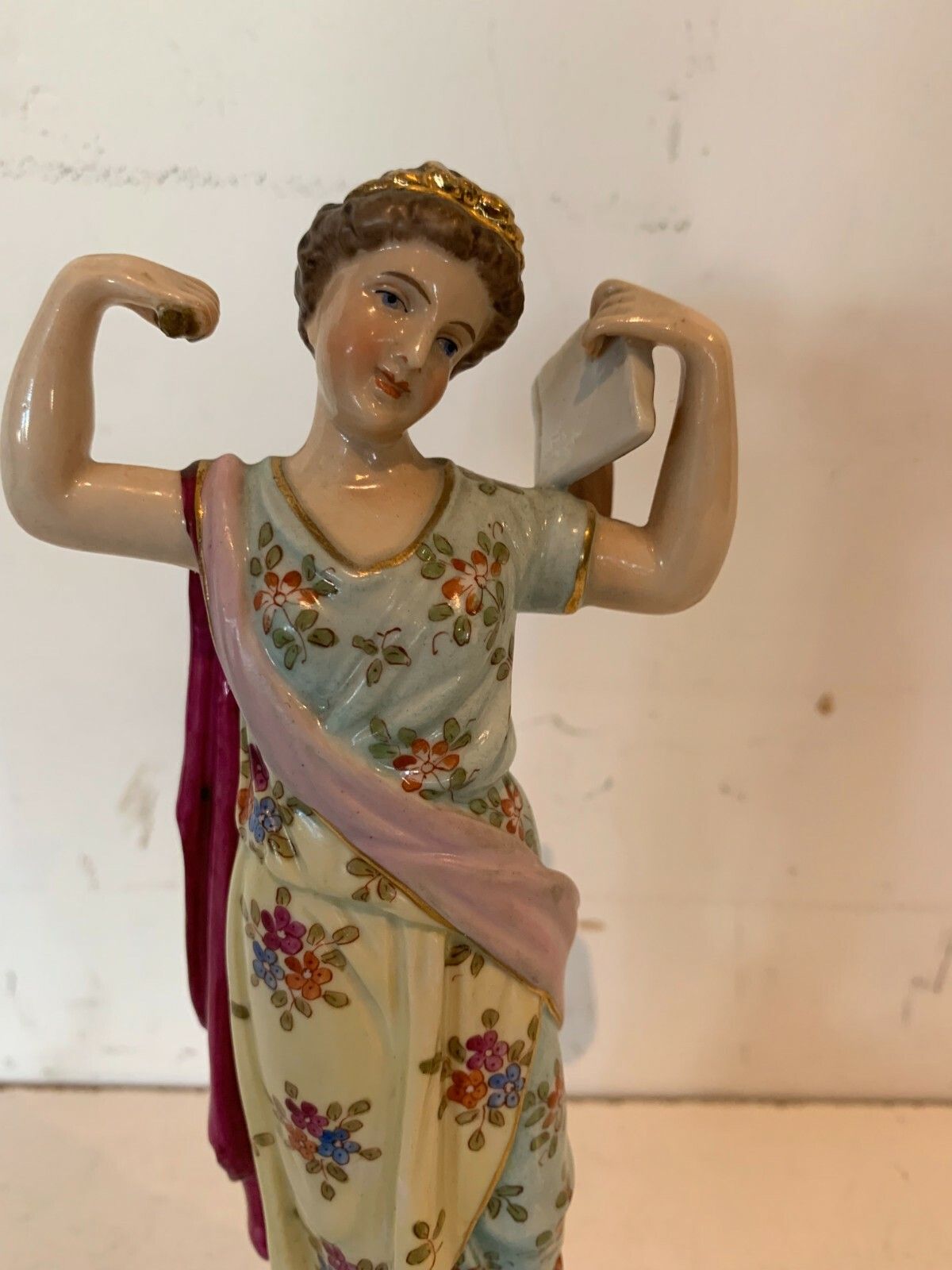 Polychrome Porcelain Group "Young Woman Draped" 20th Century photo for sale