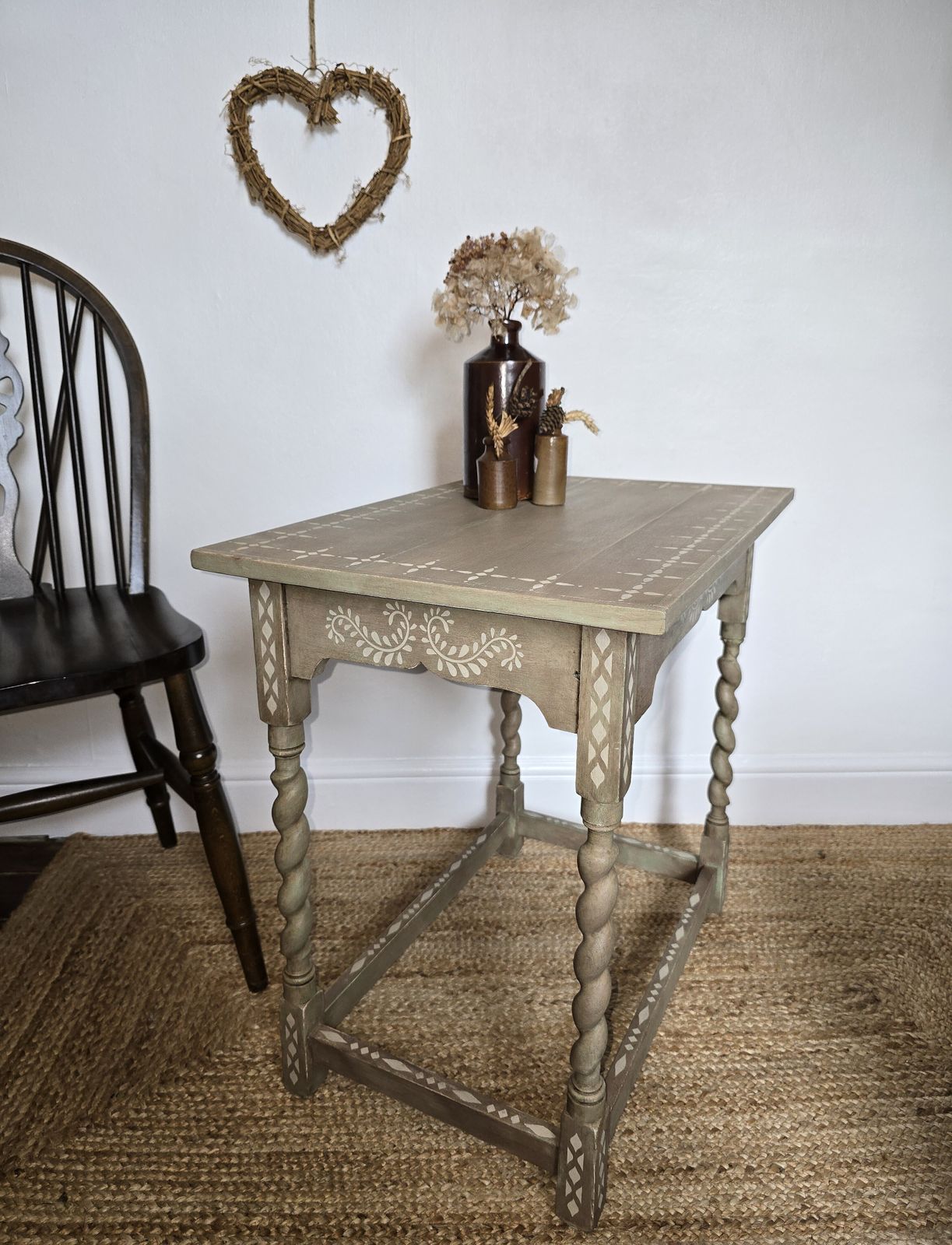 Rustic Hand Painted Barley Twist Table photo furniture