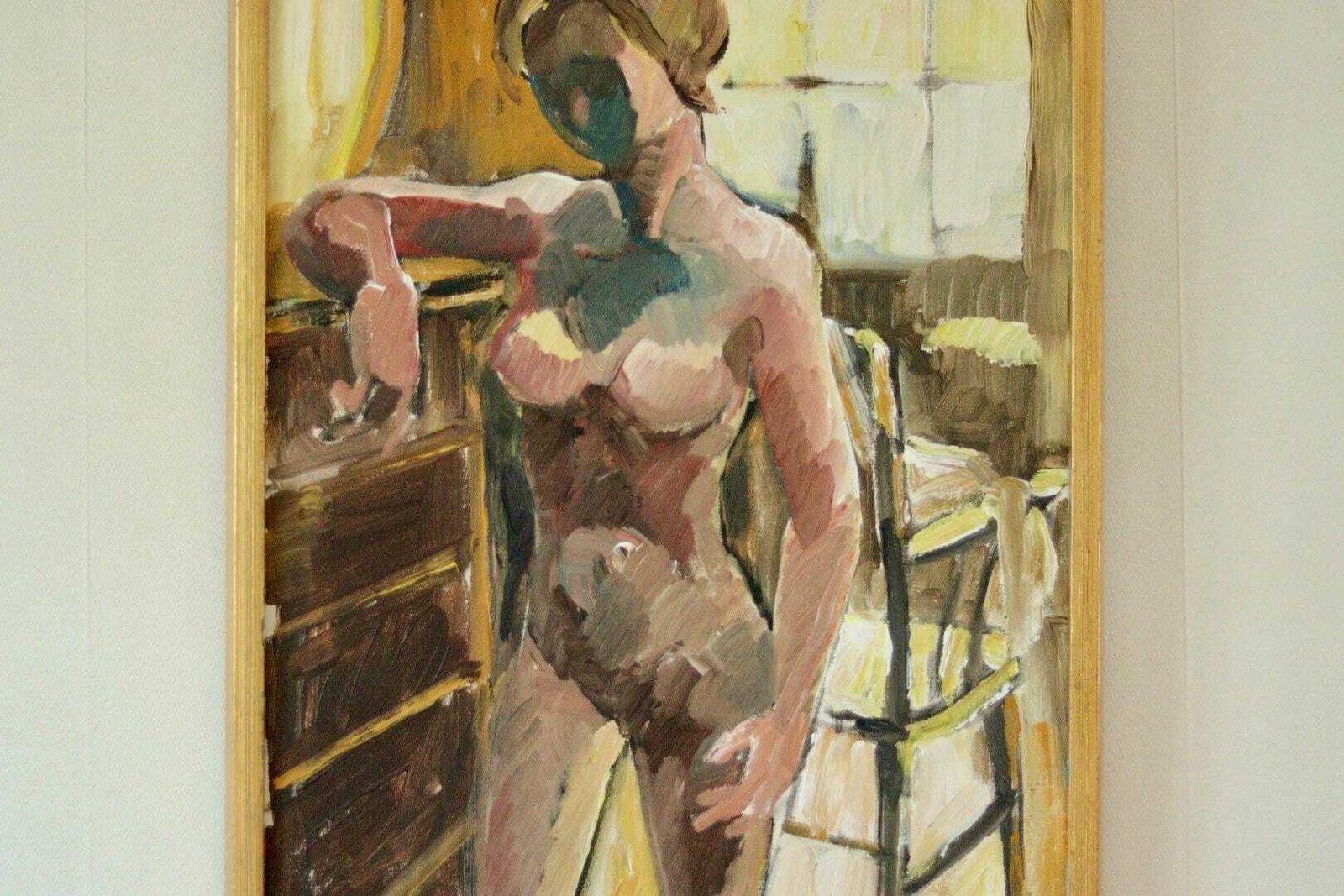 Original Swedish Oil On Canvas – “Woman’s Study” By Ebbe Höglund – Vintage & Framed, 64 X 43 Cm (25.2 X 16.9 In) photo Art