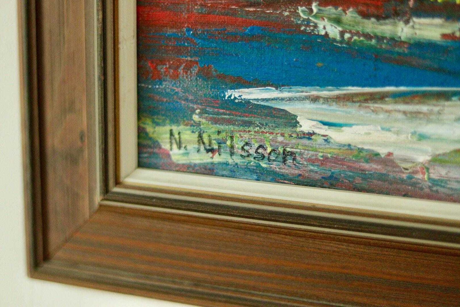 Original Mid Century Swedish Oil On Canvas Painting "östersund" By Nils Nilsson – Vintage & Framed | 58 × 49 Cm / 22.8 × 19.3 In photo buy