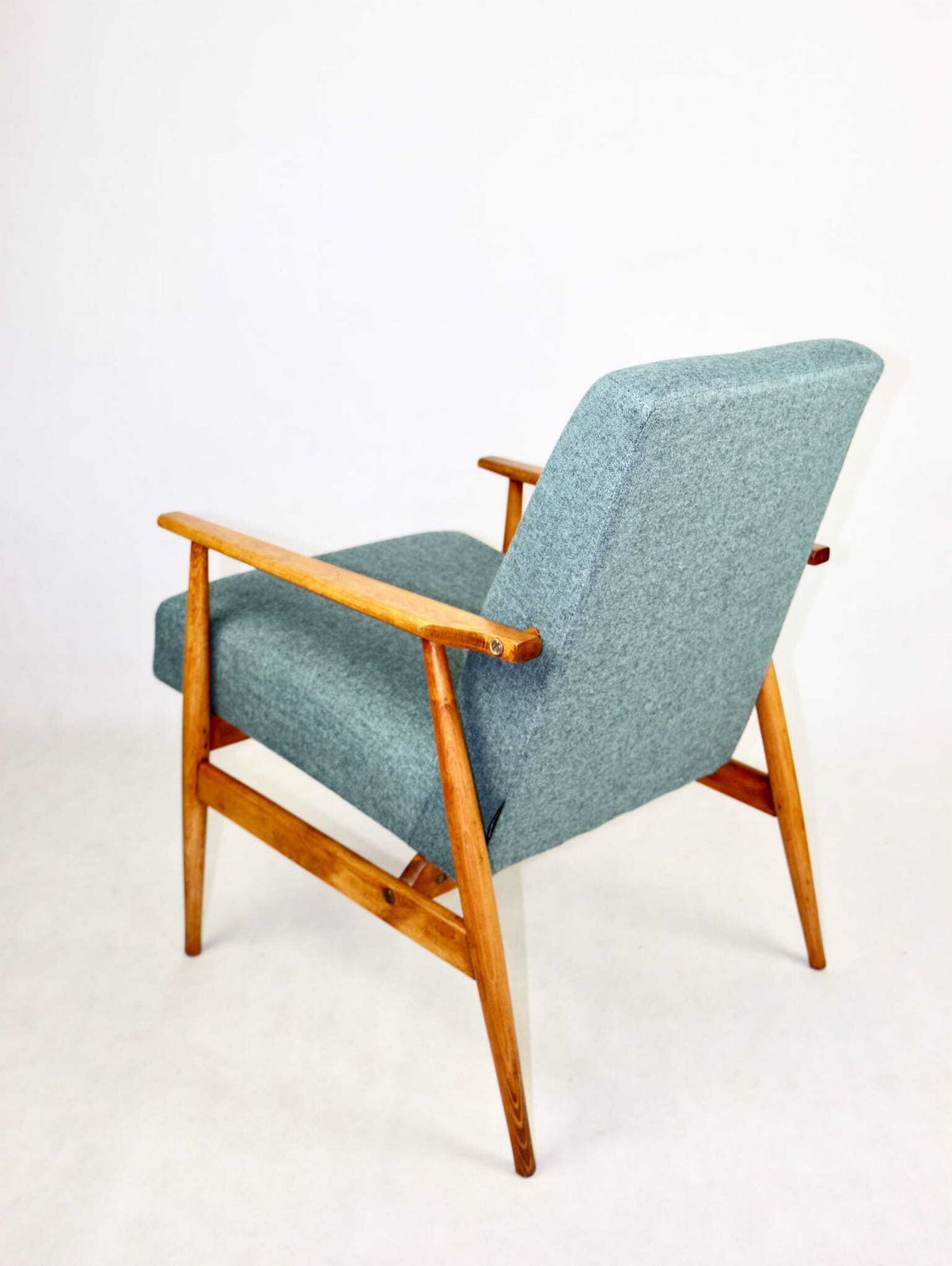 Armchair "Lis", 70s Turquoise Tweed Design Henryk Lis   Natural Beech Wood photo for sale