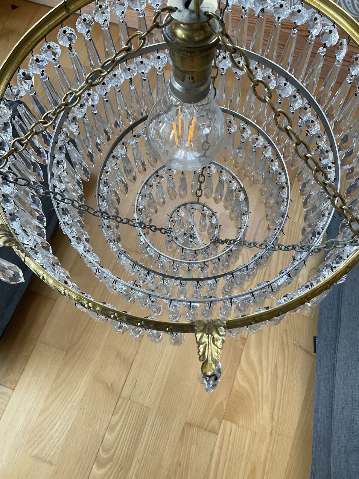 Art Deco Five Tier Crystal Glass Chandelier photo for sale