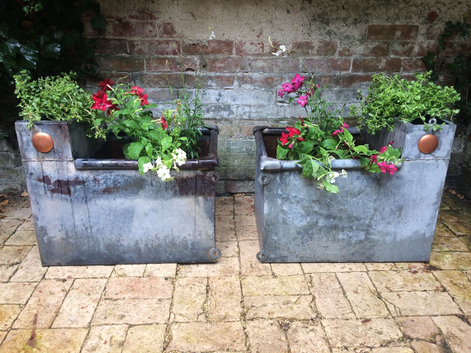 Pair Of Vintage Galvanized Water Trough Planters photo furniture