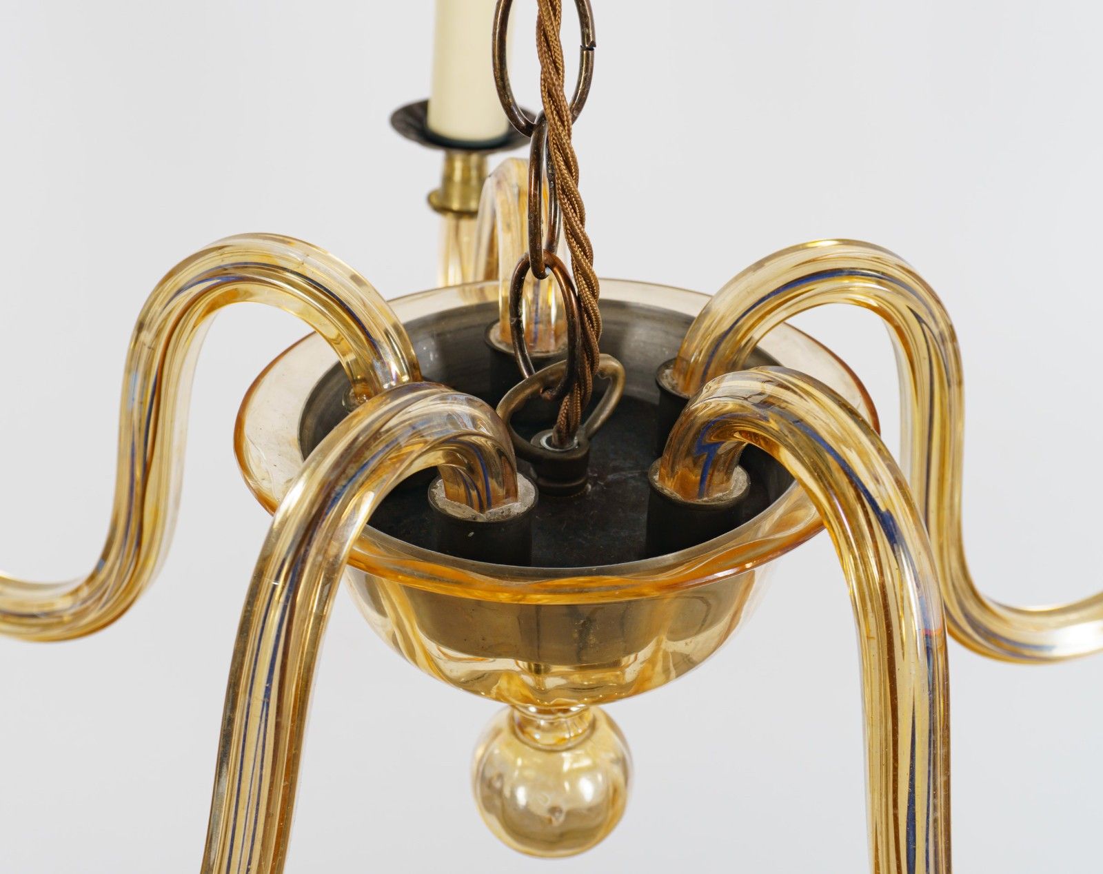 Vintage 1960s Murano 5 Arm Ribbed Gold Topaz Glass Chandelier Lamp – Rewired photo vinterior