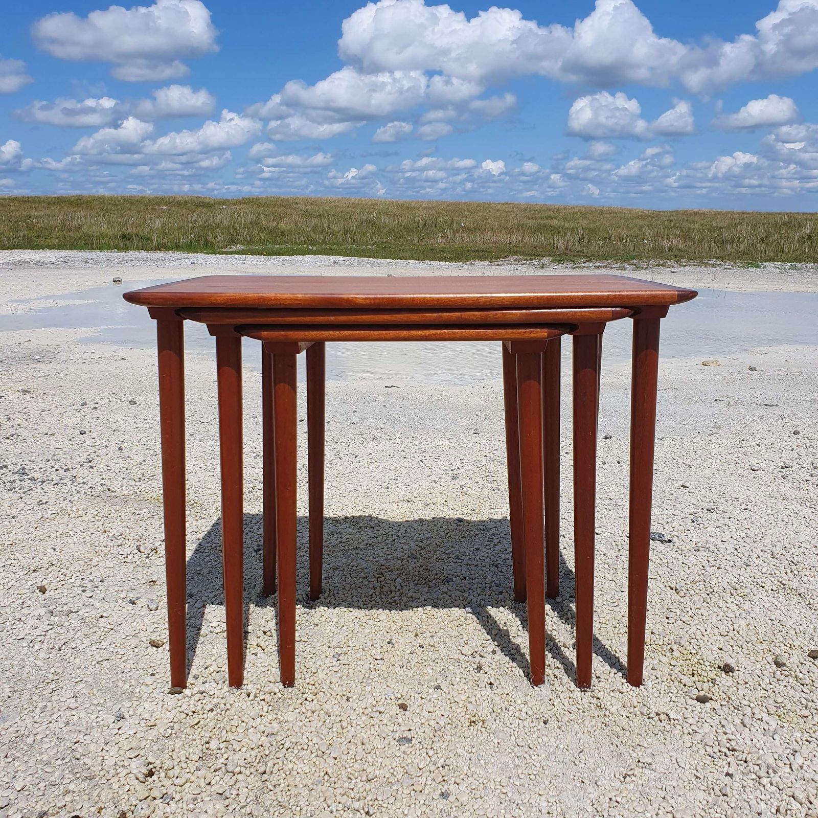 "Torpe Mobelfabrikk" Of Norway. A Teak Nest Of Three Tables. 1960s. photo for sale