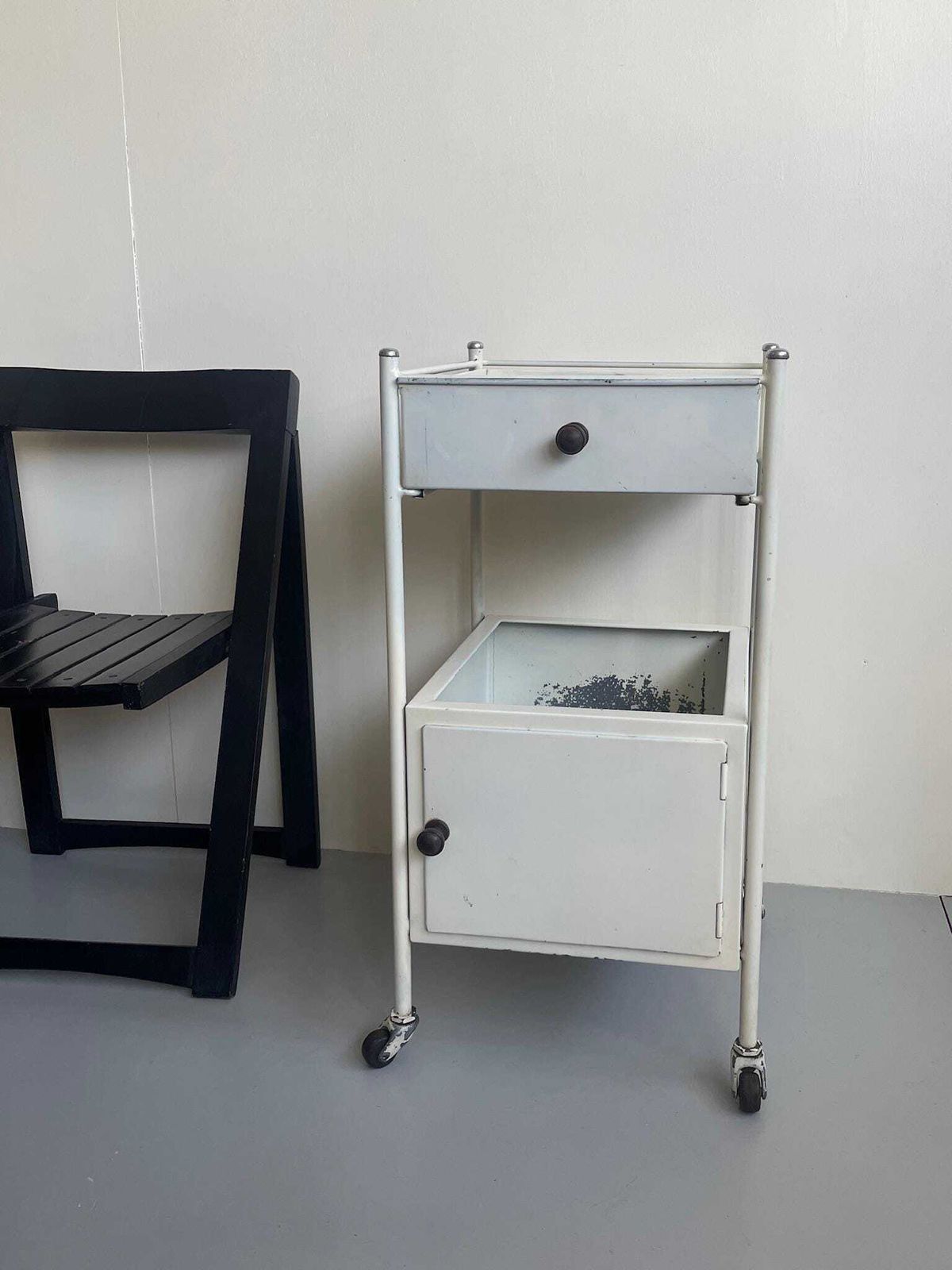Vintage Medical Dental Metal Industrial Storage Cabinet Trolley On Wheels