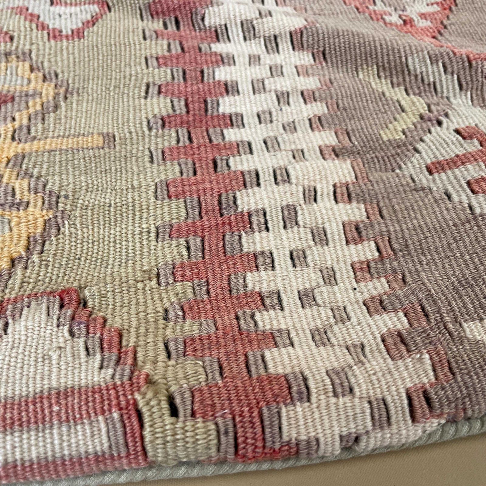 photo furniture Moroccan Kilim Cushion Carpet Scatter Pillow Feather Handmade 50x45cm Beige Red Sage Green Geometric Pattern