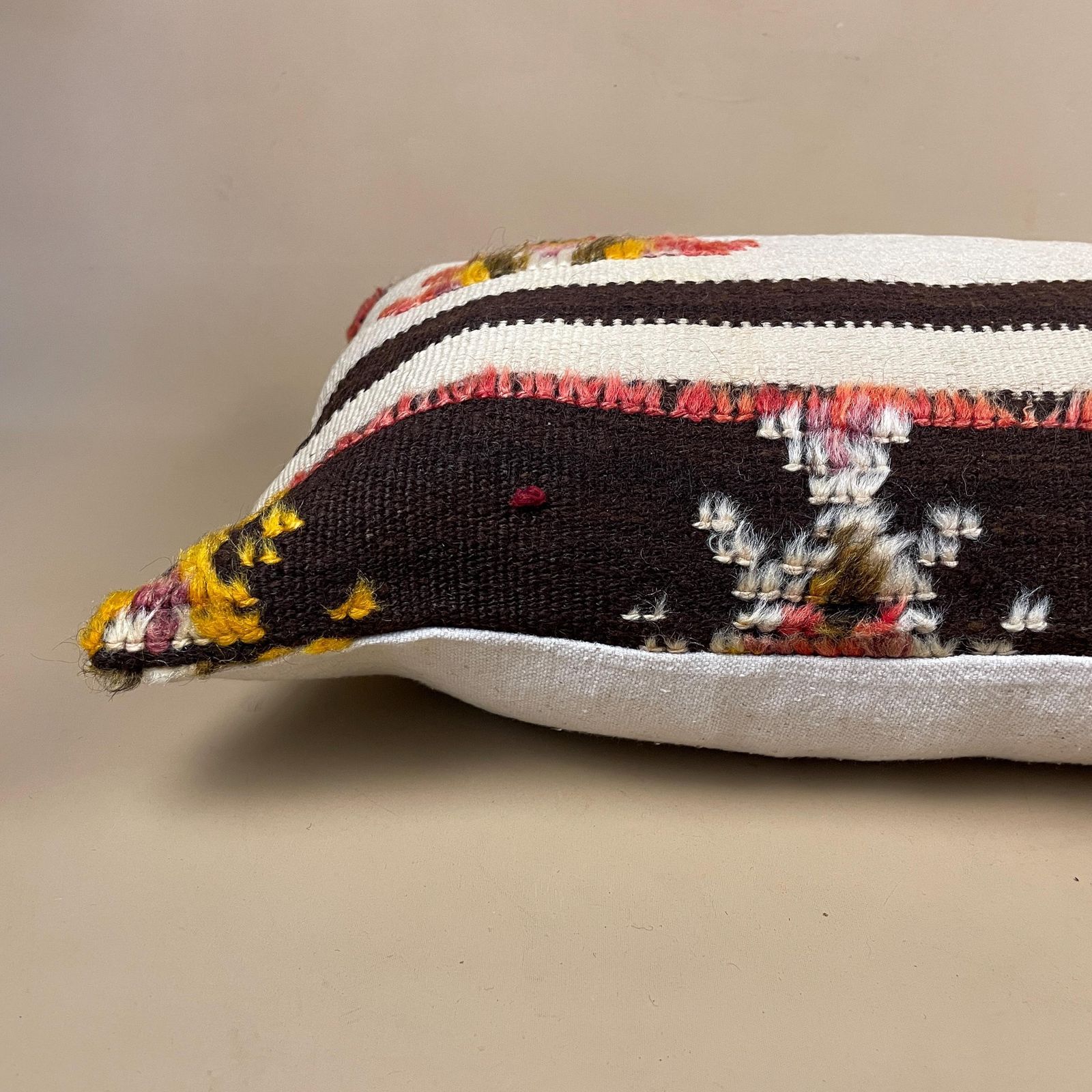 Moroccan Berber Kilim Blend Cushion Carpet Pillow Feather Handmade 55x35cm Beige Red Abstract Feather Filled Handwoven Traditional Rectangle photo 67.0
