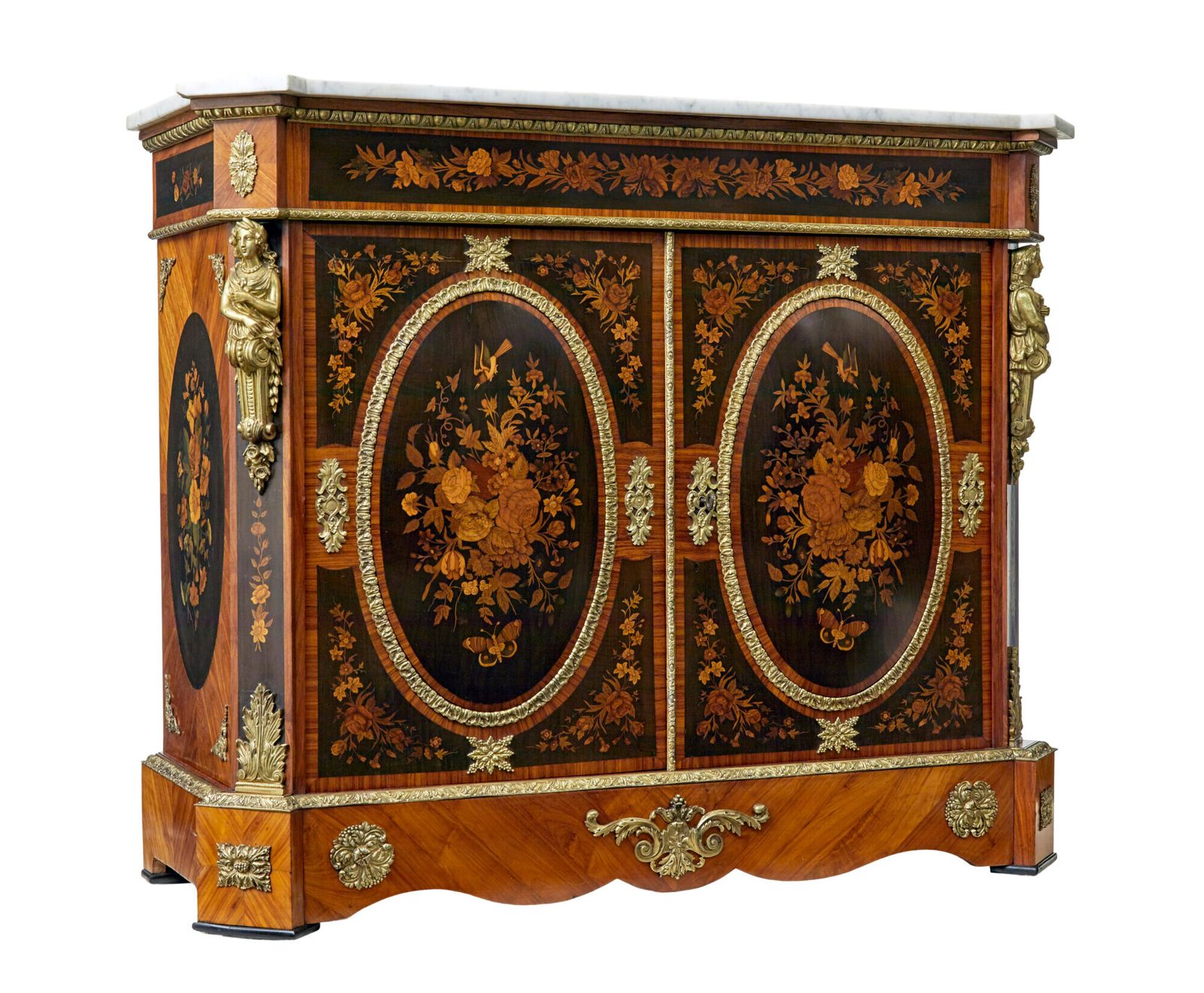 19th Century Louis XVI Style Ormolu Mounted Marquetry Side Cabinet