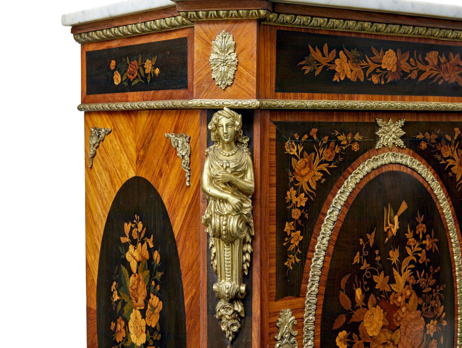 photo vintage 19th Century Louis XVI Style Ormolu Mounted Marquetry Side Cabinet