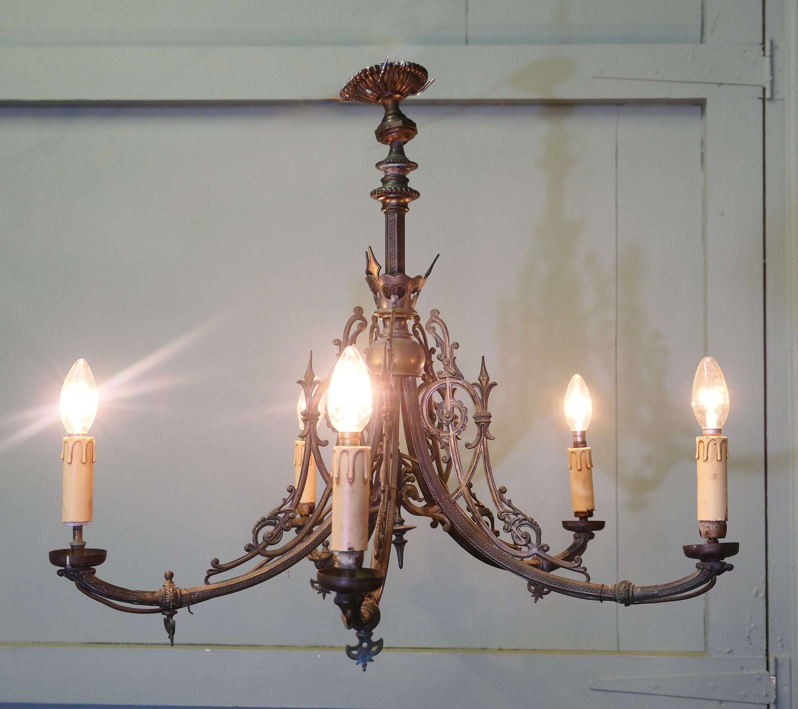 Gothic Gilded Brass 5 Branch Chandelier photo Lighting