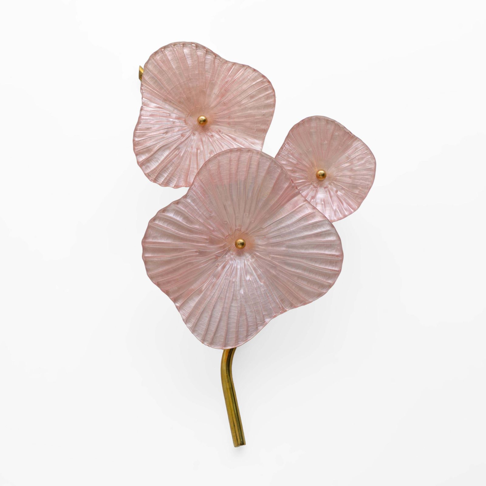 Pair Of Modern Murano Artistic Glass Pearly Pink And Brass Sconces photo furniture