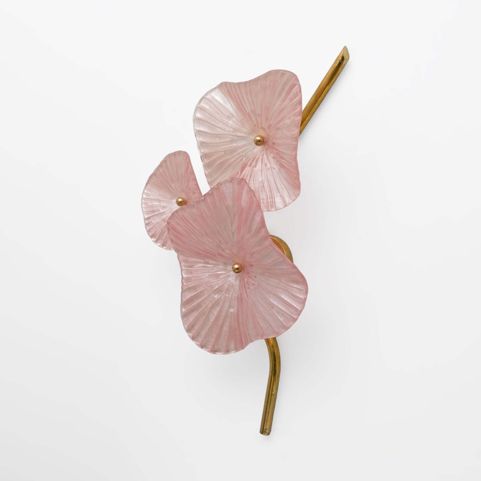 Pair Of Modern Murano Artistic Glass Pearly Pink And Brass Sconces photo buy