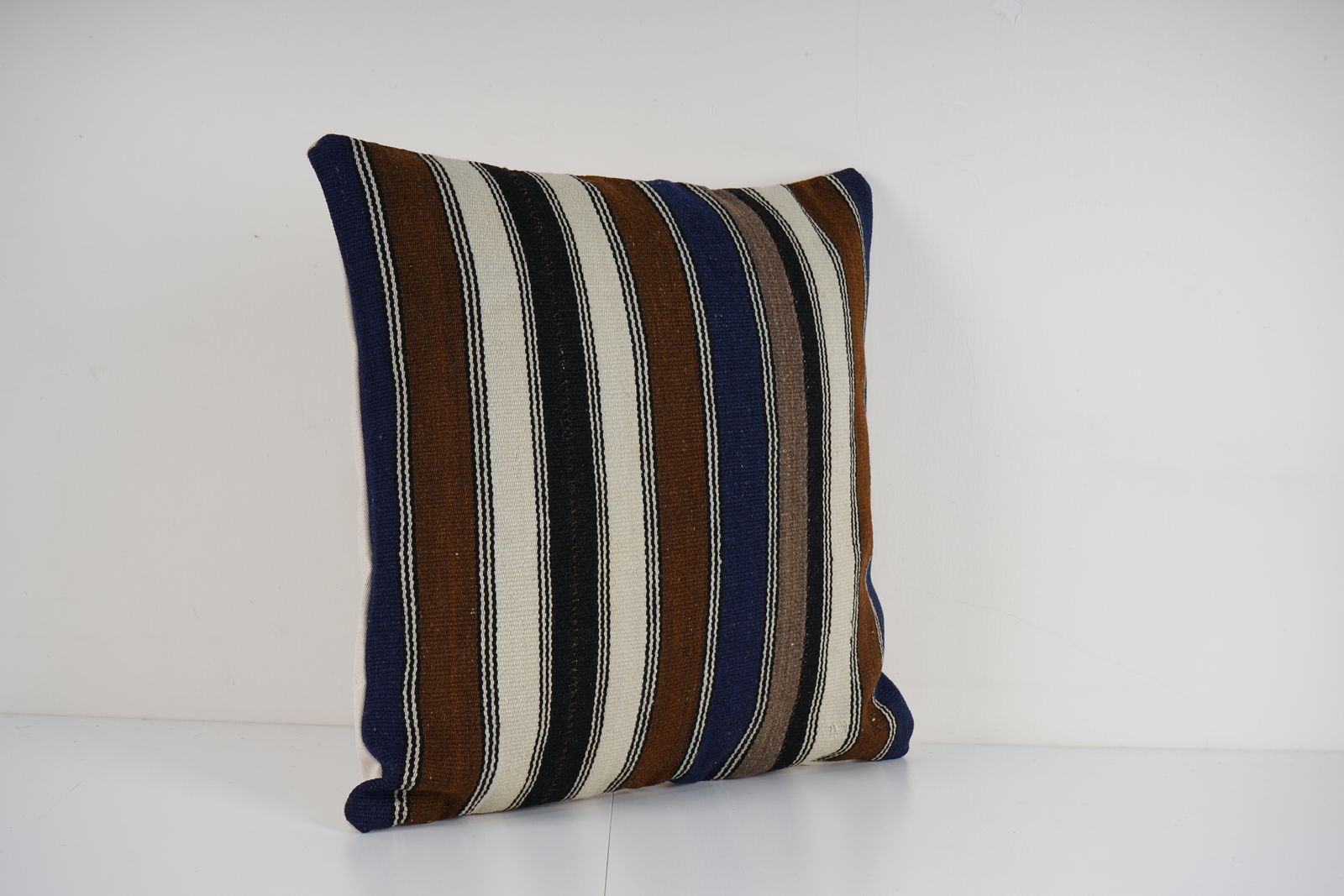 Bohemian Striped Turkish Kilim Pillow  Rustic Wool Pattern   Handcrafted Decor photo Textiles