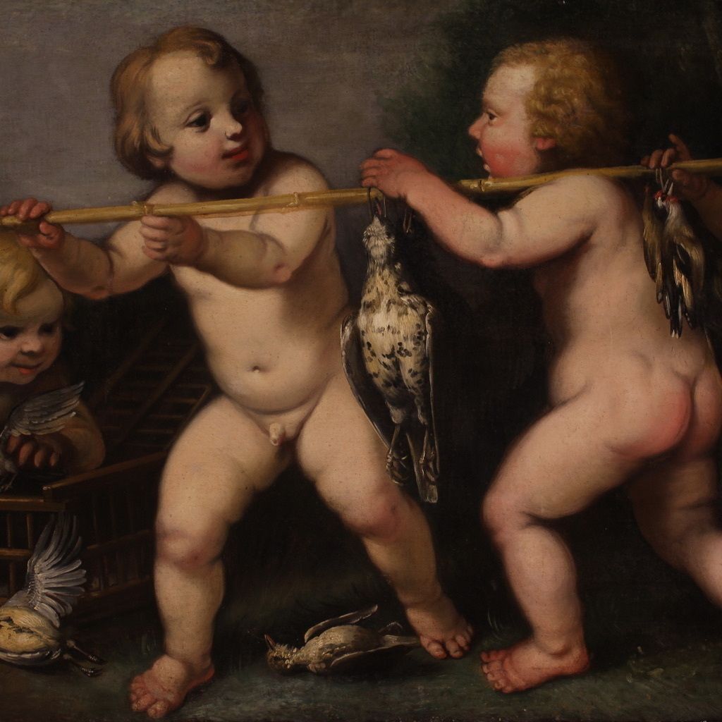 17th Century Rudolphine School Painting, Cherub Games photo vinterior