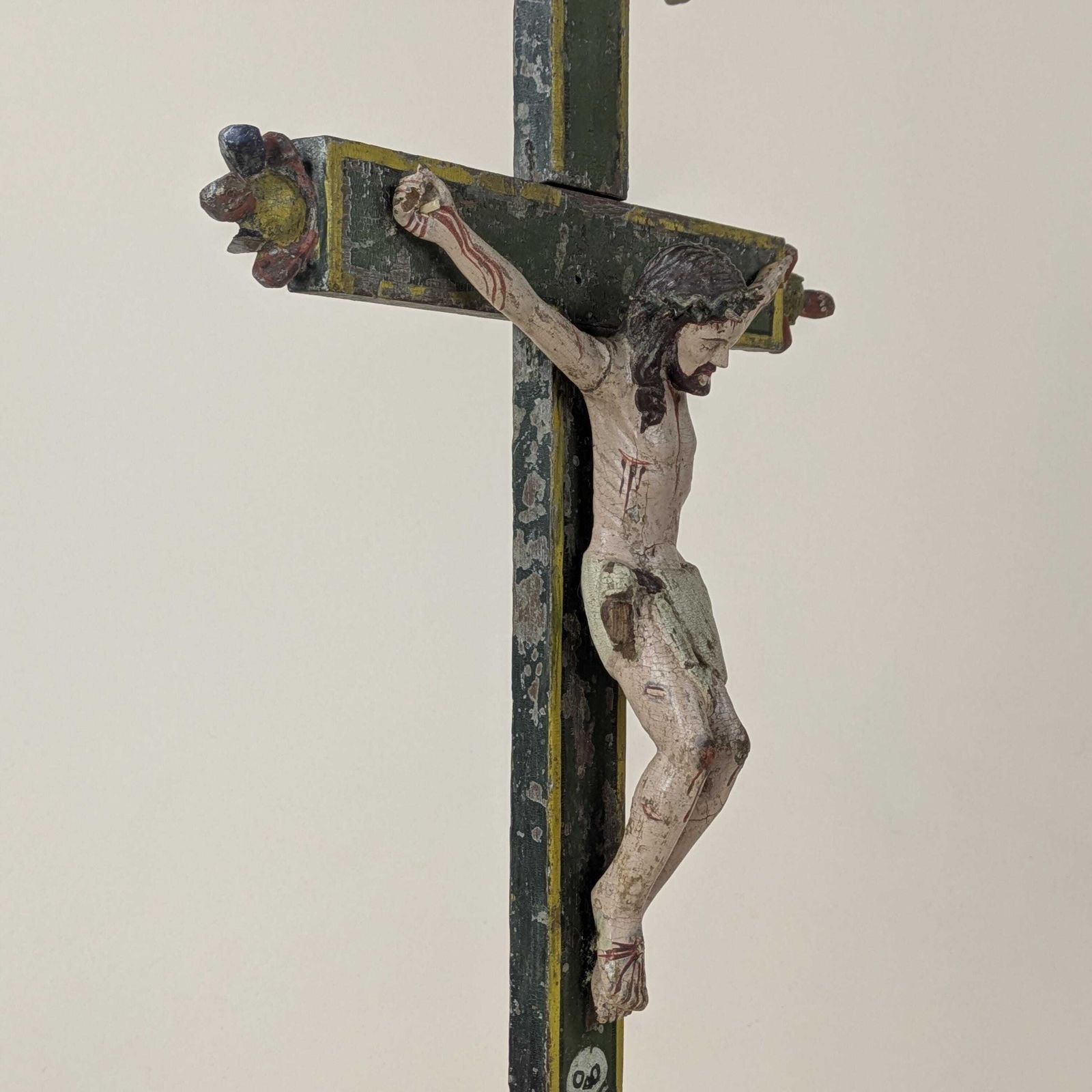 Antique 18th Century Hand Carved Polychrome Wood Christ Crucifix Skull Crossbones Folk Art Religious Sculpture Spanish Religious Decor photo 676.0