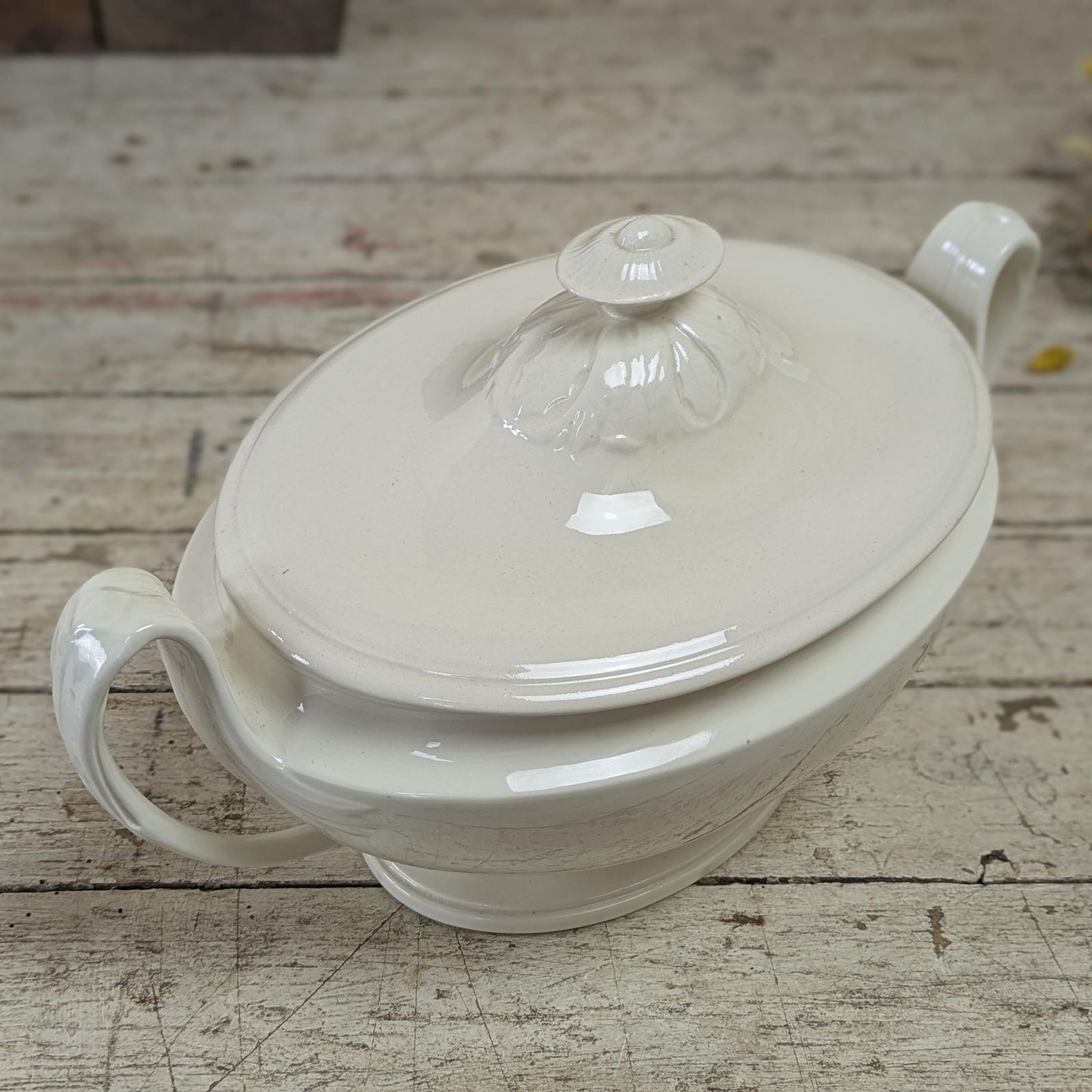 Antique French White Ironstone Tureen Elegant Neoclassical Design 19th Century Serving Dish Grand Farmhouse Decor Wabi Sabi photo for sale
