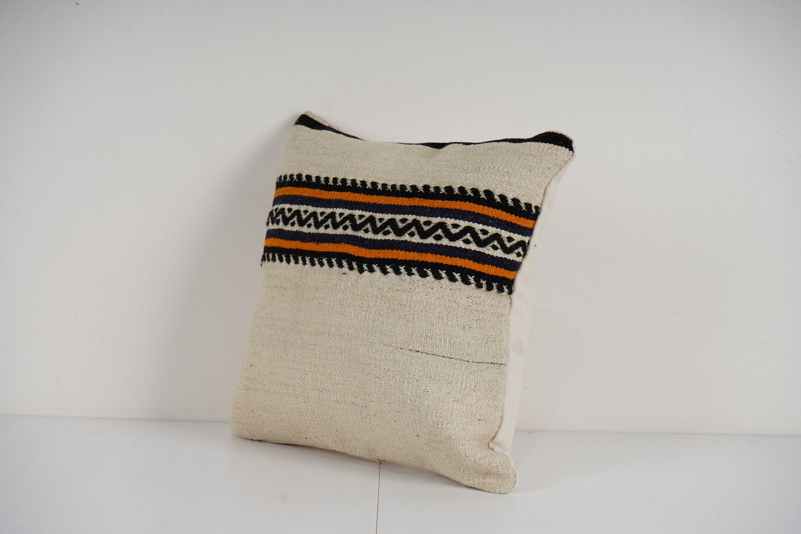 Traditional Turkish Hemp Decorative Kilim Pillow, Anatolian Striped Square Kilim Pillow Cover photo Textiles