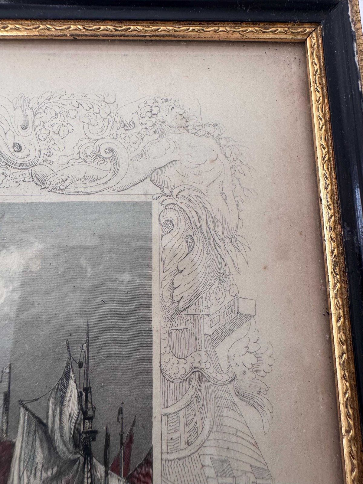 Framed Antique Engraving Gillingham, Kent, Antique English Landscape Print photo for sale