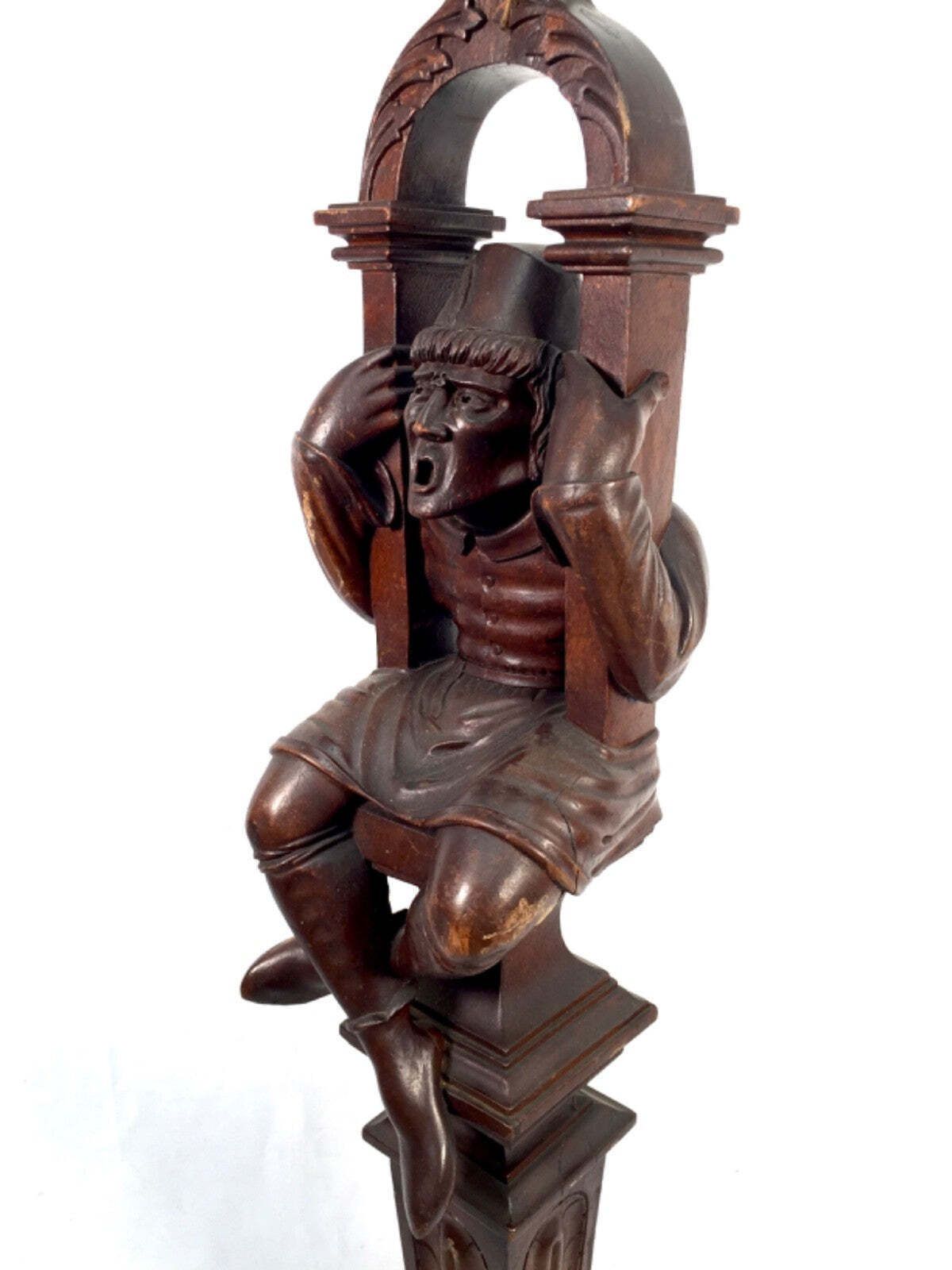 Antique French Hand Carved Wooden Pair Architectural Figures / Pillars / Columns photo Home Decor