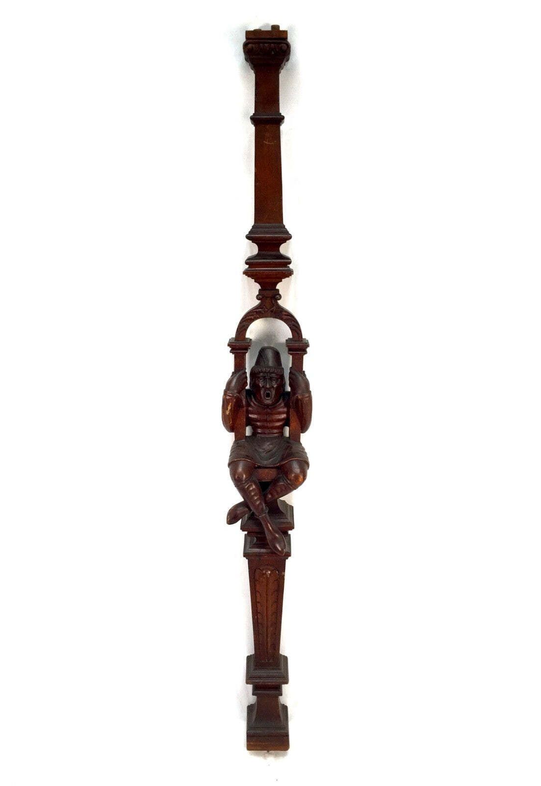 Antique French Hand Carved Wooden Pair Architectural Figures / Pillars / Columns photo vintage