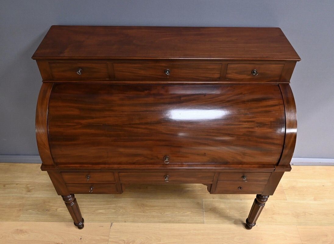 Mahogany Cylinder Desk, Restoration Period – Part 1 Of The 19th Century photo Furniture