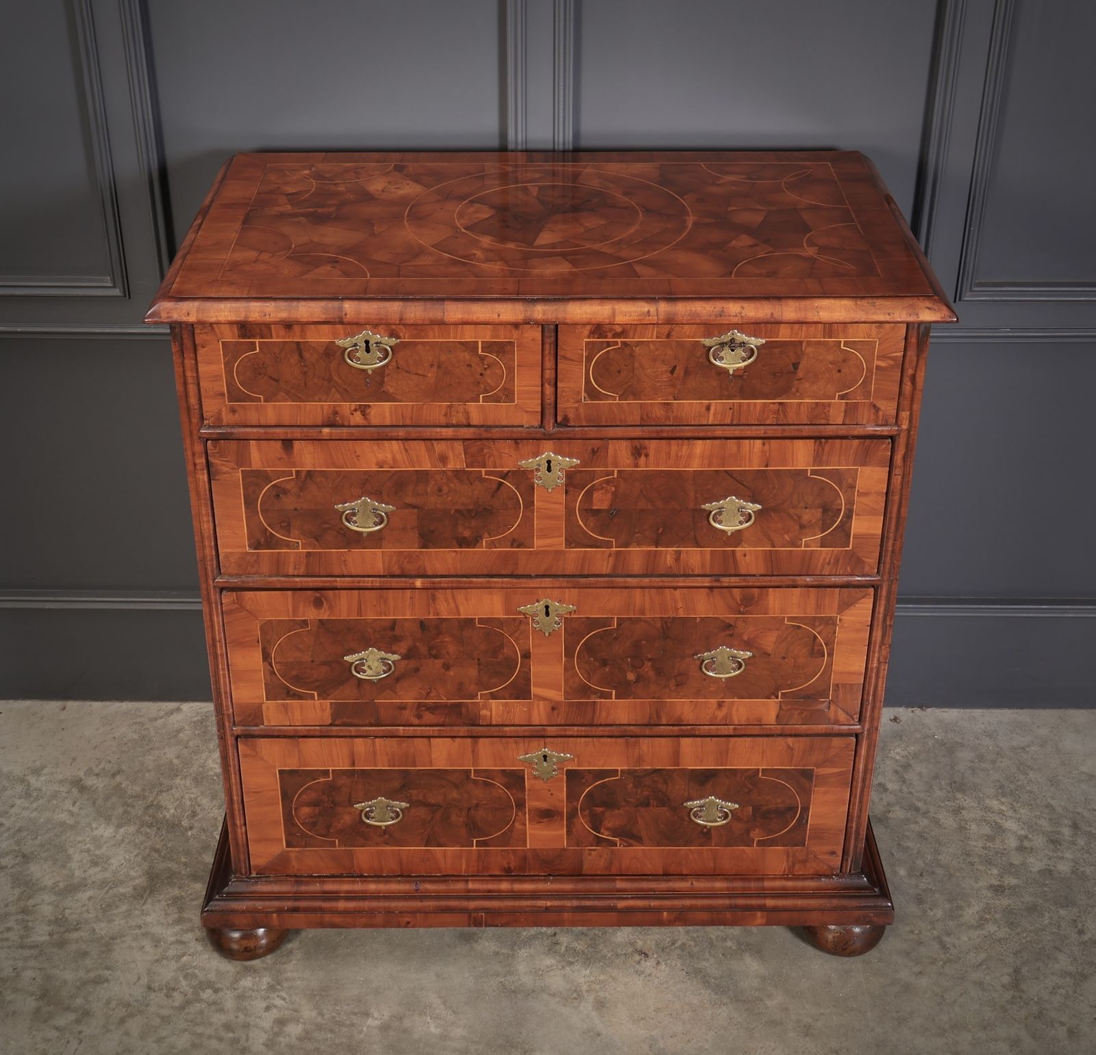 William & Mary Oyster Veneered Chest Of Drawers photo for sale