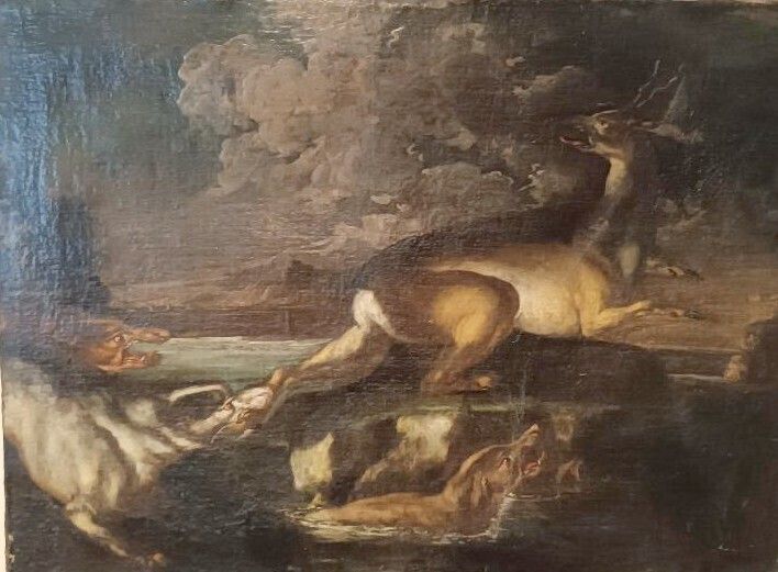 photo for sale Hunting Scene   Antique Painting From The 17th Century Flemish School