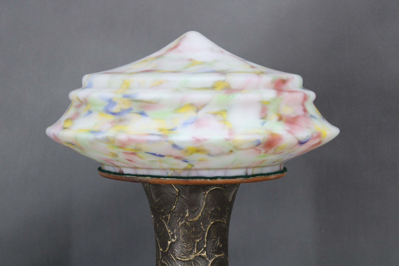 1940s Restored Brass Table Lamp With Wooden Base And Glass Shade photo furniture